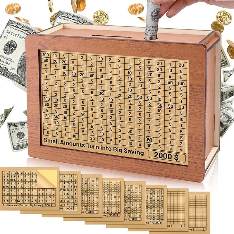miihello miihello Wooden Money Box Money Bank Cash Coin Retro Money Savings Box with Counter for Savings Goal, Money Saver with Countdown and Money TargetGift for Boys Girls