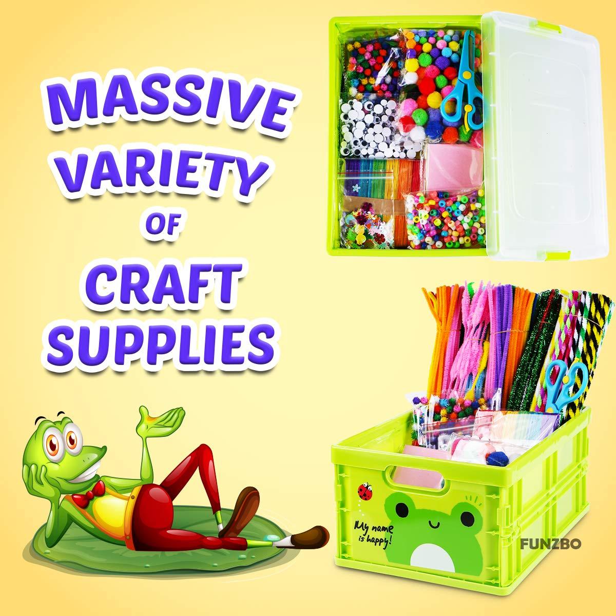 FUNZBO FUNZBO Arts and Crafts Supplies for Kids - Craft Kits with Pipe Cleaners, Popsicle Stickers, Construction Paper, Pom Poms & Googly Eyes, All in One Homeschool Supplies, Gifts for Girls & Boys Age 4+