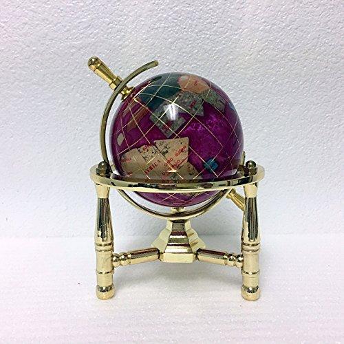 Unique Art Since 1996 Unique Art 6" Tall Pink Pearl Swirll Tripod Gold Leg Table Stand World Map Gemstone Globe