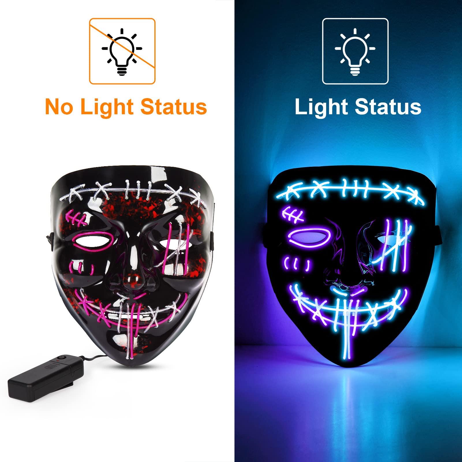 Tackview 2PACK Halloween Led Mask Light Up Scary Mask Purge Mask with 3 Lighting Modes for Halloween Cosplay Costume