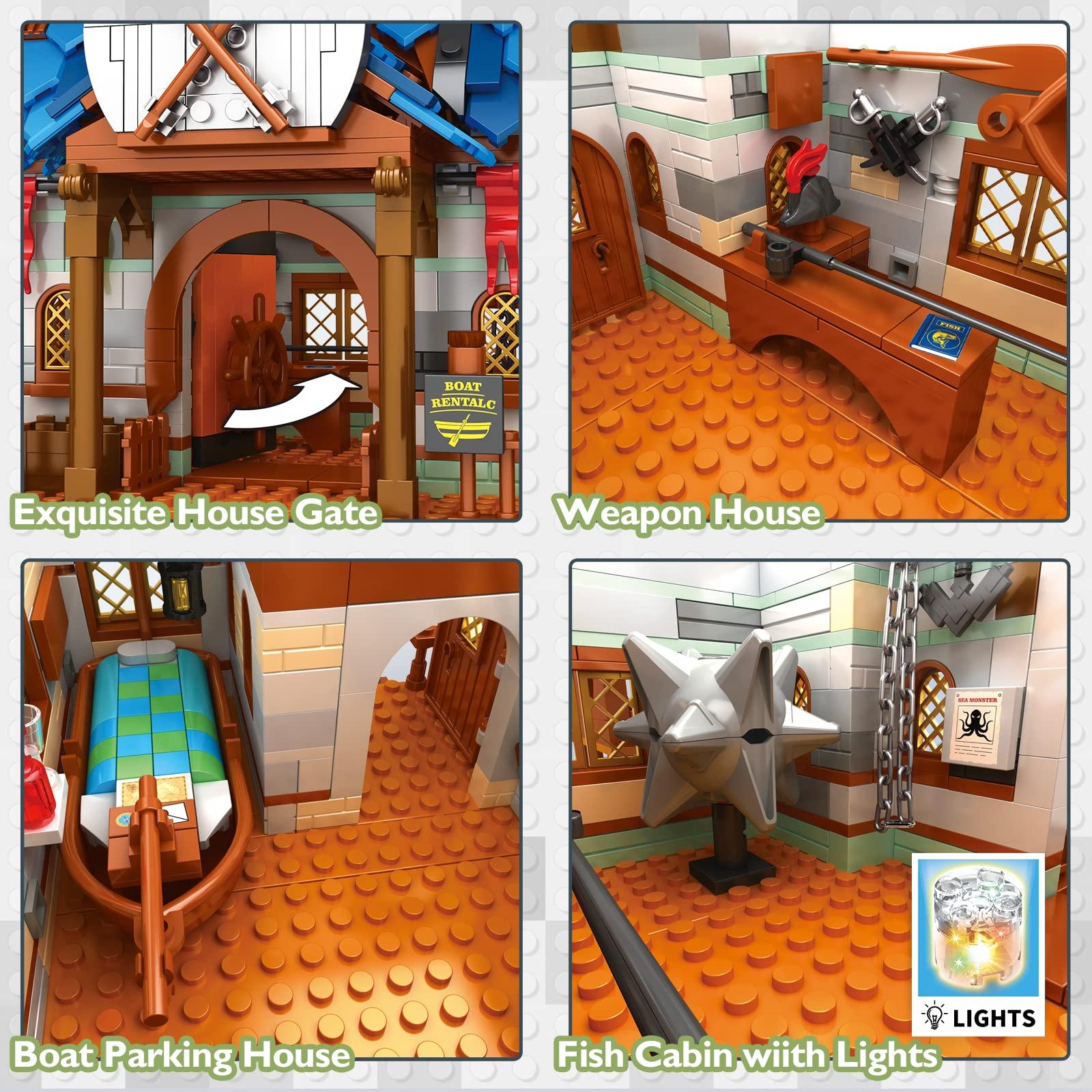JMBricklayer JMBricklayer Medieval Fishing Shop Building Sets for Adults, LED Lighting Kit Creative Fishing Gear Store Castle House Model Toy, Collectible or Home Display, Ideas Gifts for Boys Girls 41107