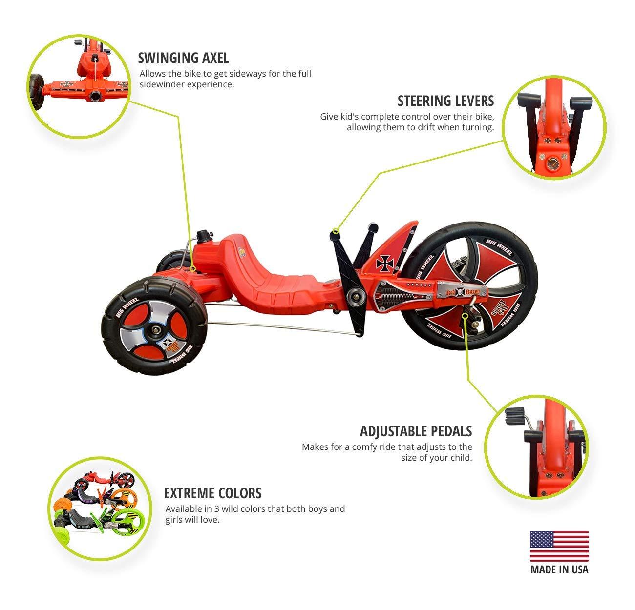 The Original Big Wheel The Original Big Wheel Sidewinder 16inch X-TREME Racer Tricycle for Boys & Girls 5-10 Years of Age - Made in USA(Red Baron)