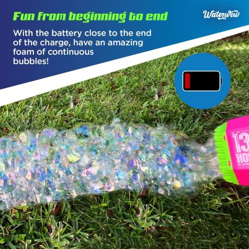 Waterwow Turbo Bubble 132 Holes Bubble Machine Gun Toy for Kids with Liquid Solution and Colorful Light Up Effects, Birthday Party and Summer Fun Outdoor Play, Gift for Boys and Girls, Blue Green