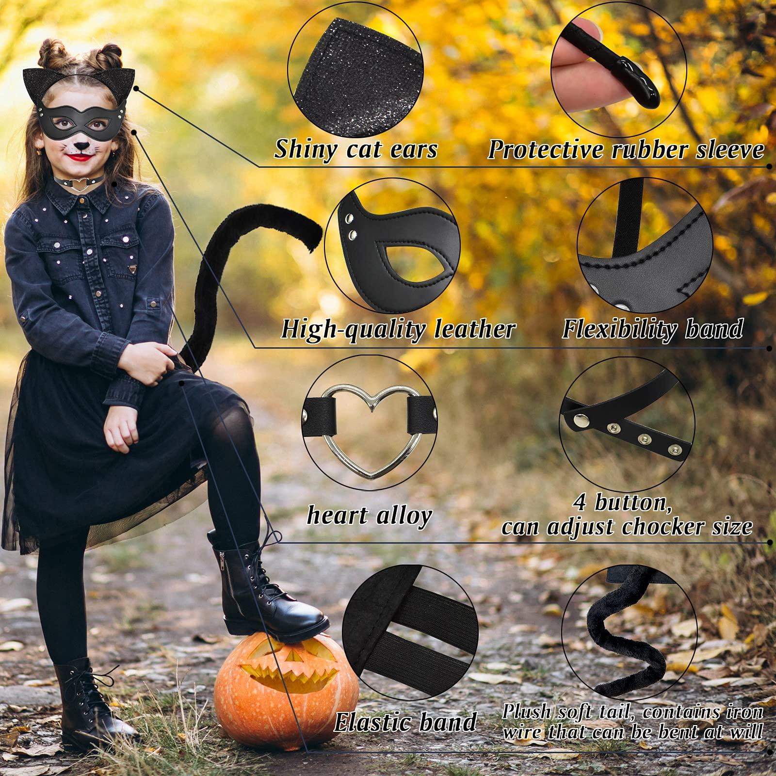 Halatool Halatool 4PCS Catwoman Costume for Women Catwoman Halloween Costume Catwoman Mask Choker Ears and Tail Set for Themed Party