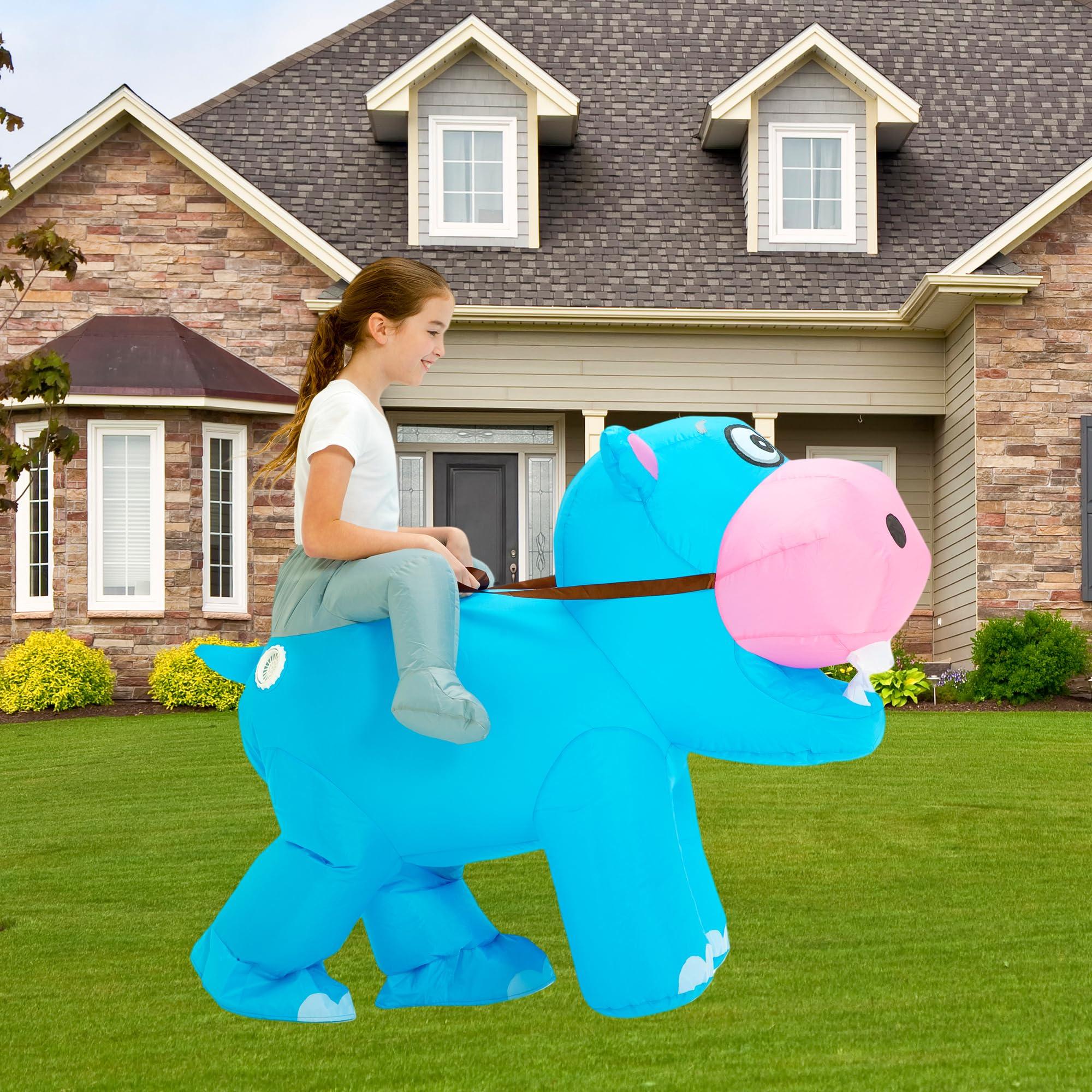 One Casa One Casa Blow Up Party Costume,Inflatable Costumes for Kids,Riding Hippo Costume,Halloween Costumes for Girls Boys (4-6YRS)