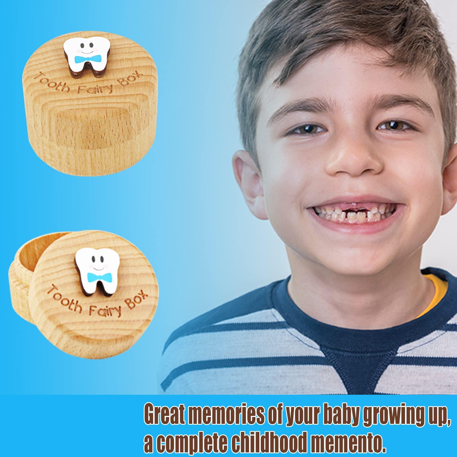 Malihome Malihome Tooth Fairy Box for Girls and Boys Wooden Cute Tooth Box with 3D Tooth, Lost Teeth Storage for Kids, Dropped Tooth Keepsake Box Gift (Blue)