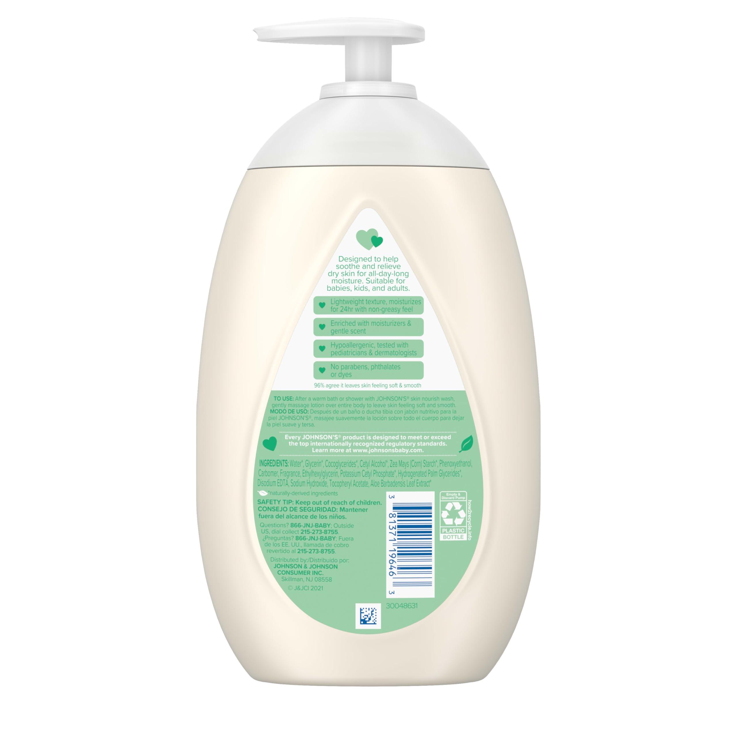 Johnson\'s Baby Johnson's Skin Nourish Moisturizing Baby Lotion with Aloe Vera Scent & Vitamin E, Gentle & Lightweight Body Lotion for The Whole Family, Hypoallergenic, Dye-Free, 16.9 fl. oz