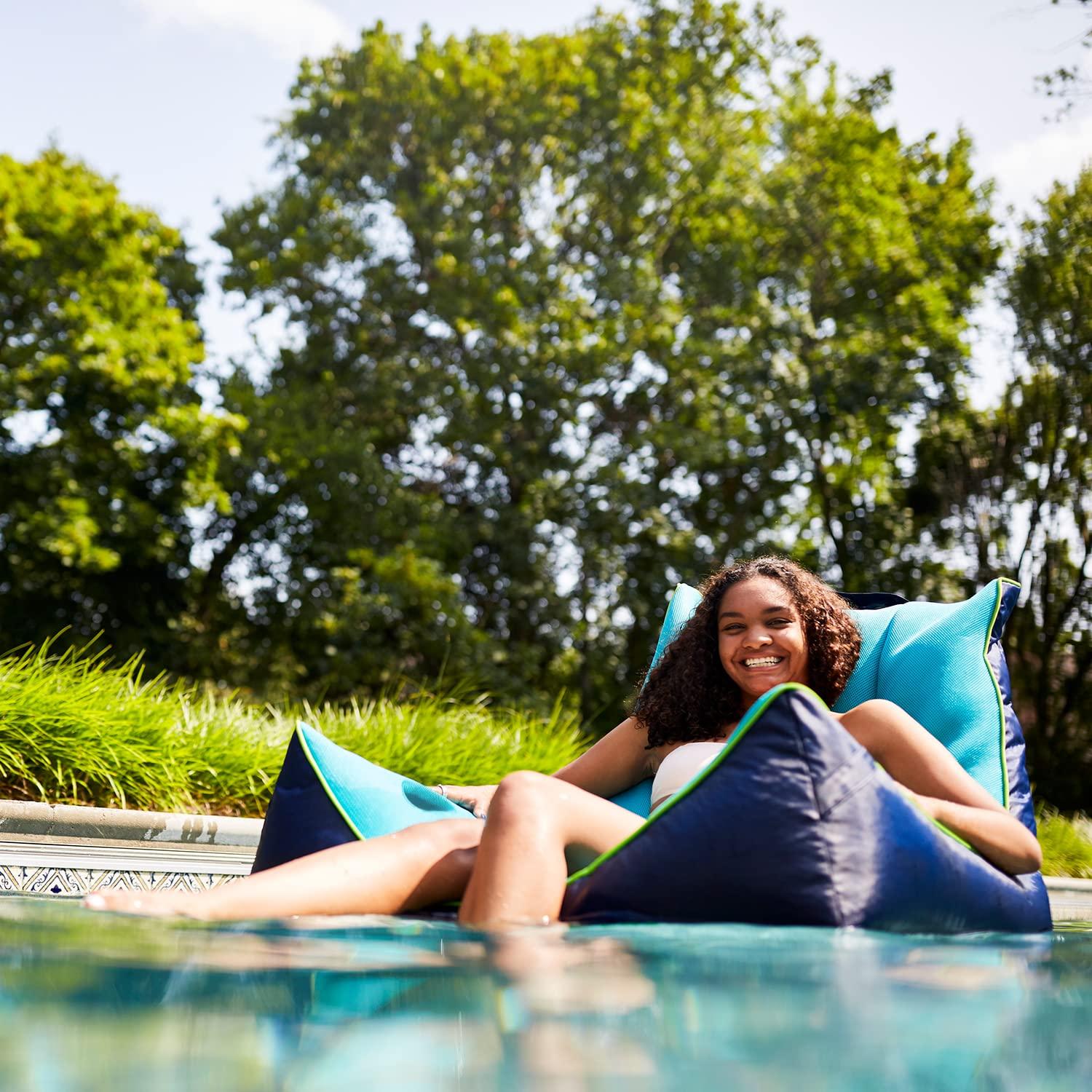 Big Joe Big Joe Captain's Float No Inflation Needed Pool Lounger with Drink Holder, Navy/Aqua Mesh, Quick Draining Fabric, 3 feet