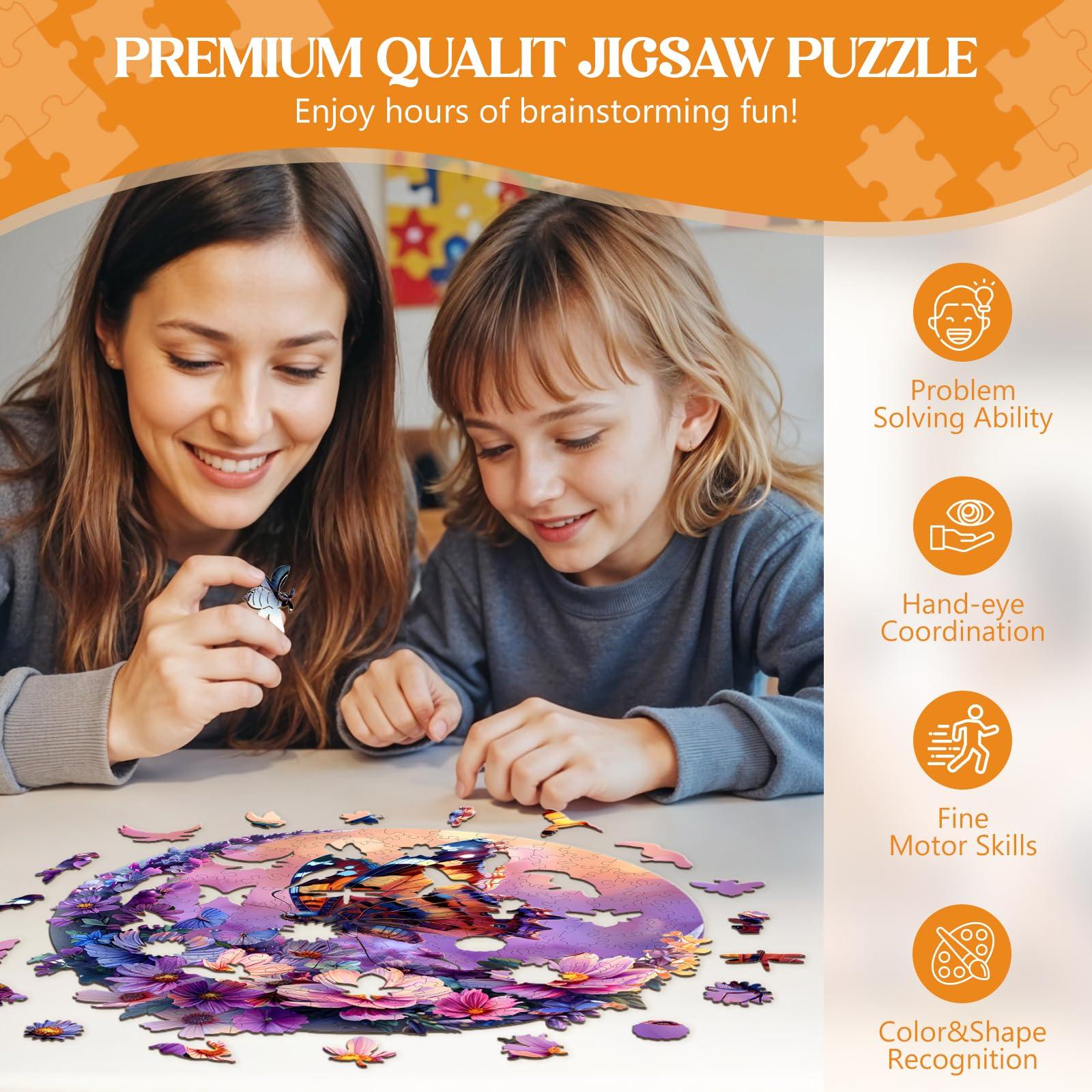 Lovpippi Wooden Puzzles for Adults, Wooden Jigsaw Puzzles for Adults, Butterfly and Moon-1 Unique Shaped Wood Puzzles Adult, Birthday Gifts for Friends Family Game, Home Decor (11.4 * 11.4in 200pcs)