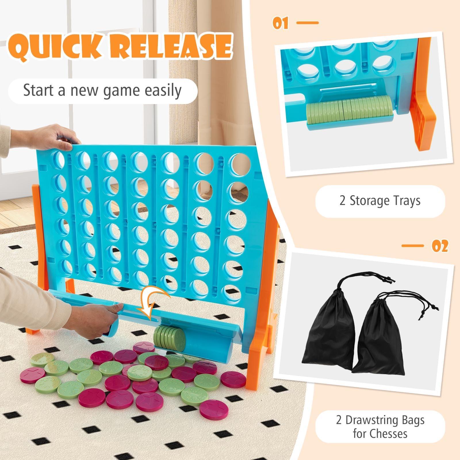 Costzon Costzon Giant 4 in a Row Connect Game, 2-in-1 Jumbo 4-to-Score Game Set with Carrying Bag, Fun Family Party Game, Indoor Outdoor Yard Game for Kids Adults, Freestanding/Wall Mount (Orange)
