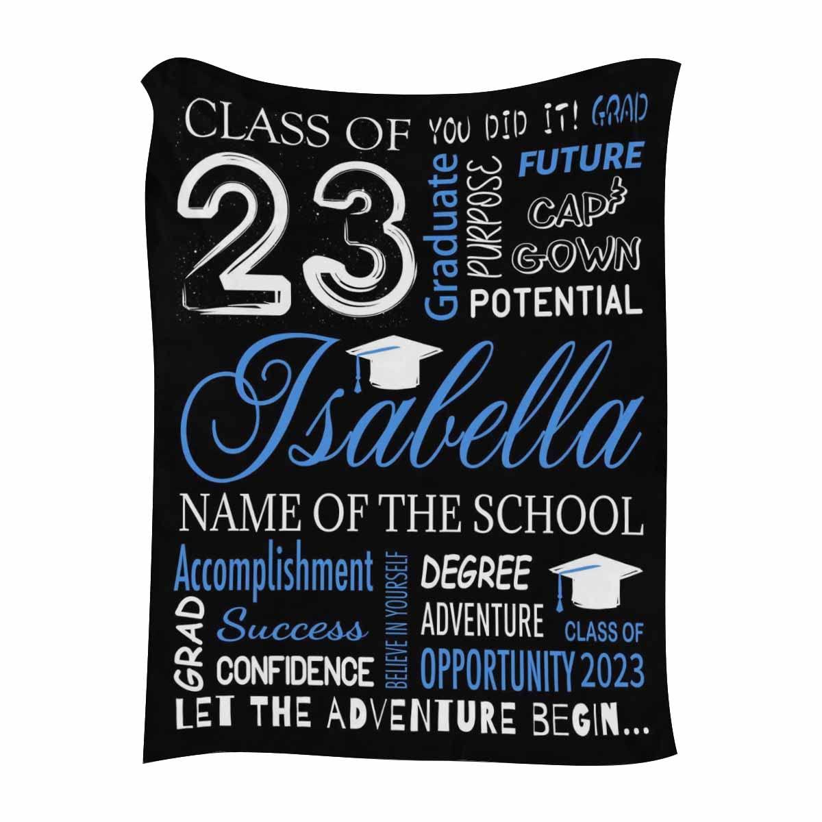 Newcos Customized Fleece Blankets with Name for Daughter Son Granddaughter Personalized Graduation Blankets for Class of 2023 Seniors Students 50"x60"