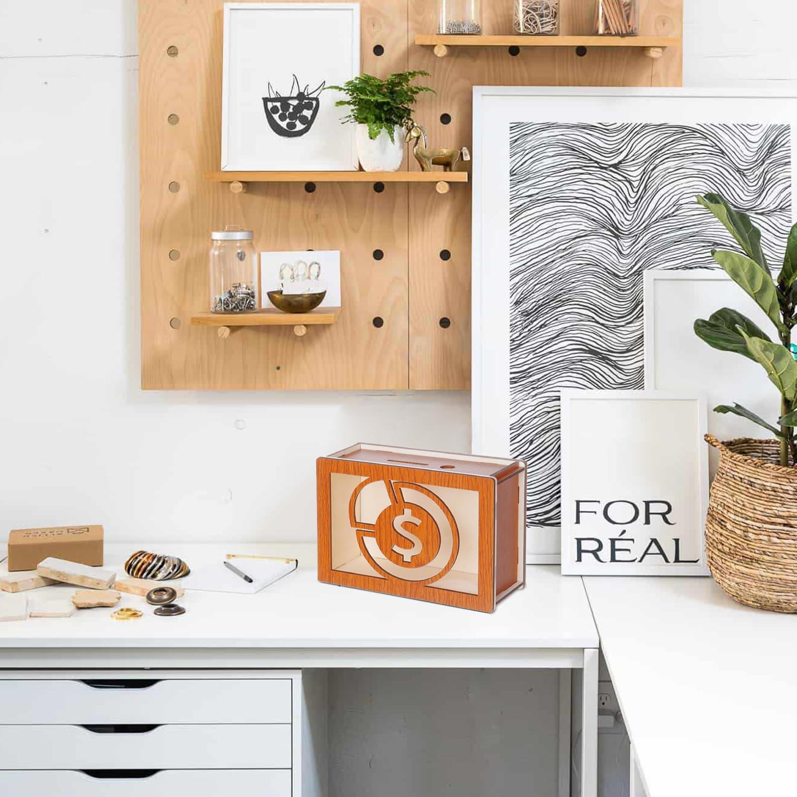 BLSYHDH BLSYHDH Wooden Savings Box, 2024 New Wooden Cash Saver Money Box Piggy Bank Pieces Counter Piggy Bank Money Box with Counter, Cash Vault Wood Money Box with Money Target and Numbers, Gift for Adults