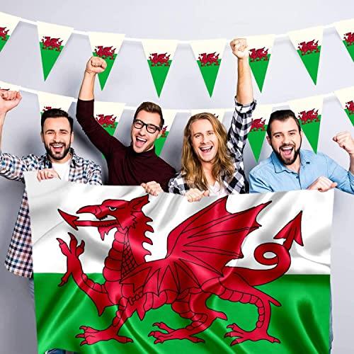Shatchi 10m Welsh Triangle Bunting Banner Triangle Flags St Georges Day Euro Cricket Rugby Football World Cup Sports Events Street Party Decoration.
