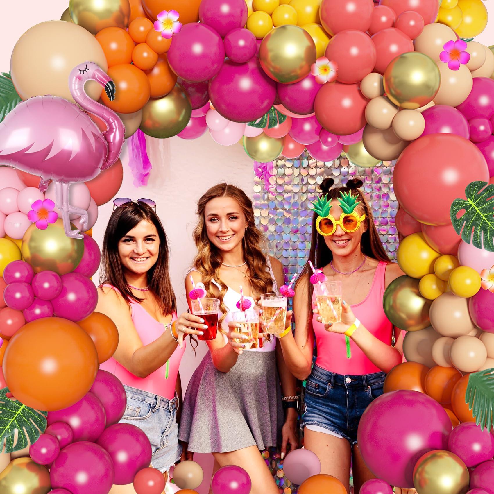 Ouddy Life Ouddy Life 178Pcs Tropical Balloons Arch Garland Kit, Luau Tropical Party Decorations with Aloha Pineapple Coconut Hot Pink Aqua Blue Balloons & Palm Leaves for Hawaiian Summer Birthday Supplies