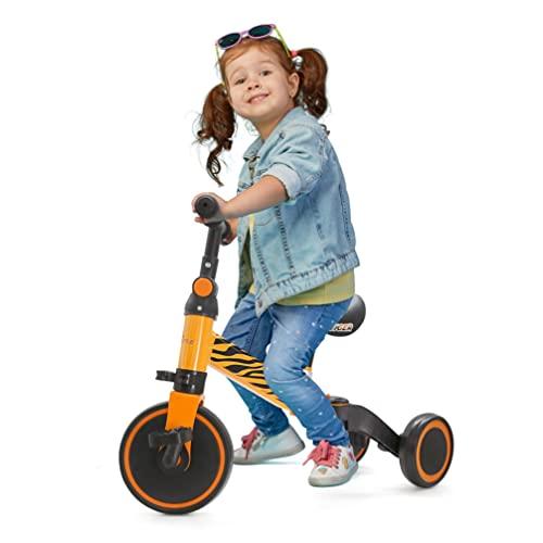 Hurtle 3 in 1 Kids Tricycles - Balance Training Bike Convertible Toddler Walker Riding Toys for 10 Month to 3 Year Old Boys Girls w/Removable Pedals, Carbon Steel Frame, Adjustable Seat Height (Tiger)