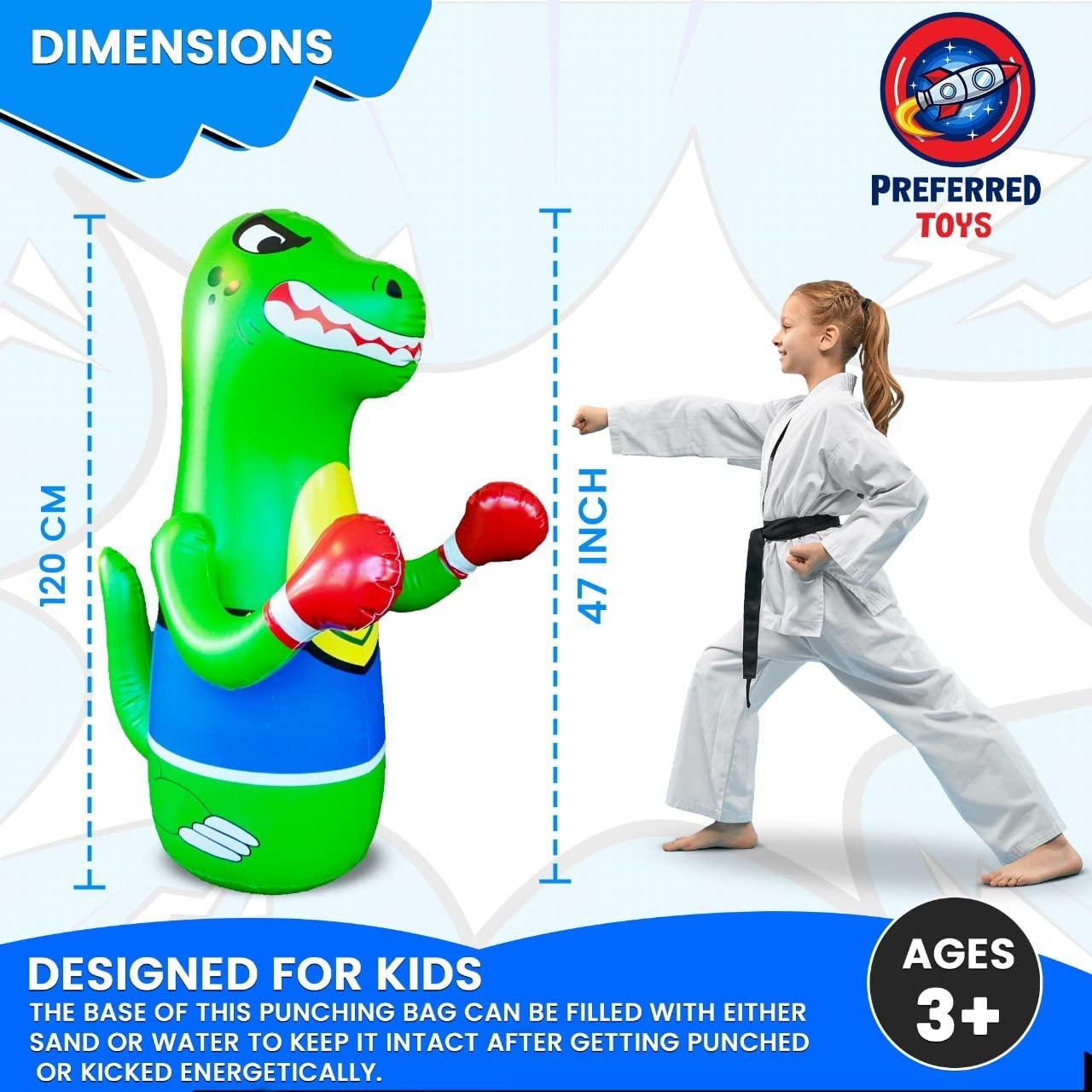 Preferred Toys Inflatable Punching Bag for Kids Set - Bop Bag Inflatable Punching Toy Bundle- Inflatable Dinosaur with Instant Bounce Back Movement - Bottom Space Can Use Both Sand and Water (47 Height)