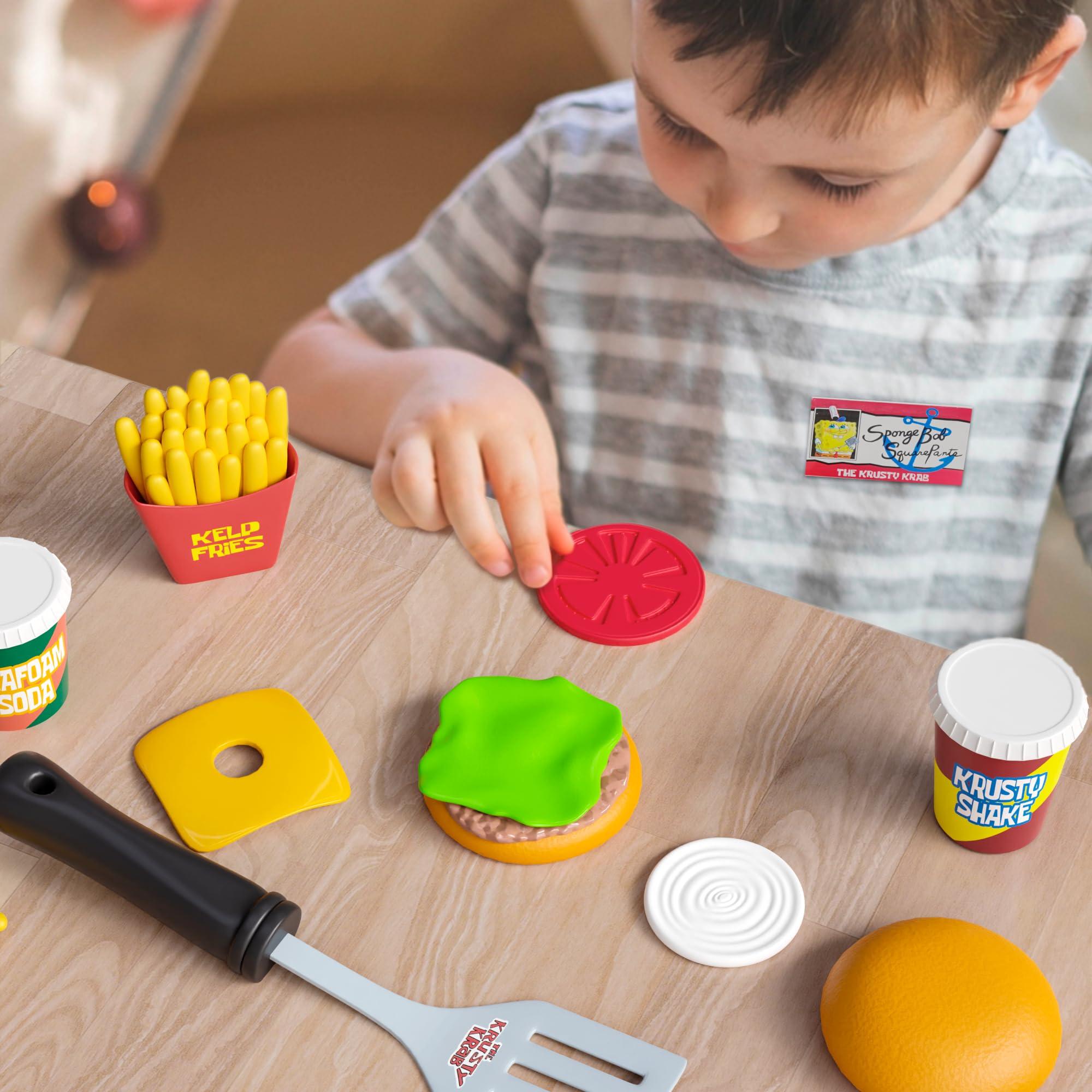 Lollipop Spongebob Kids Kitchen Playset - Interactive Play Food with 2 Krabby Patty Burgers, Seafoam Shake, Kelp Fries, Spongebob Toys Kitchen Set for Kids Ages 3-5 Includes Velcro Dots