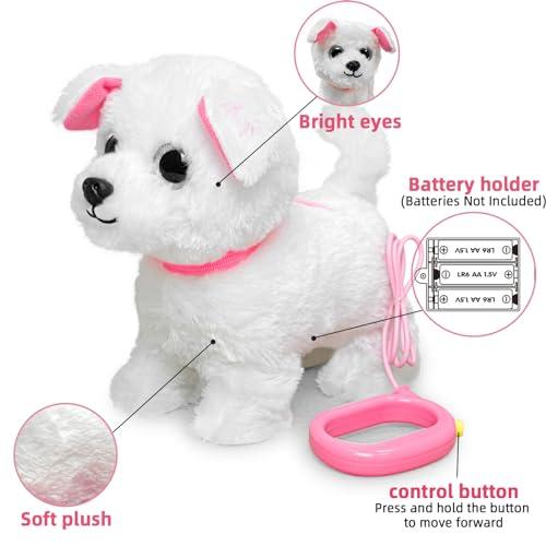 YH YUHUNG YH YUHUNG Walking and Barking Toy Dog with Remote Control Leash Puppy Electronic Pets Interactive Toys for Kids (White)
