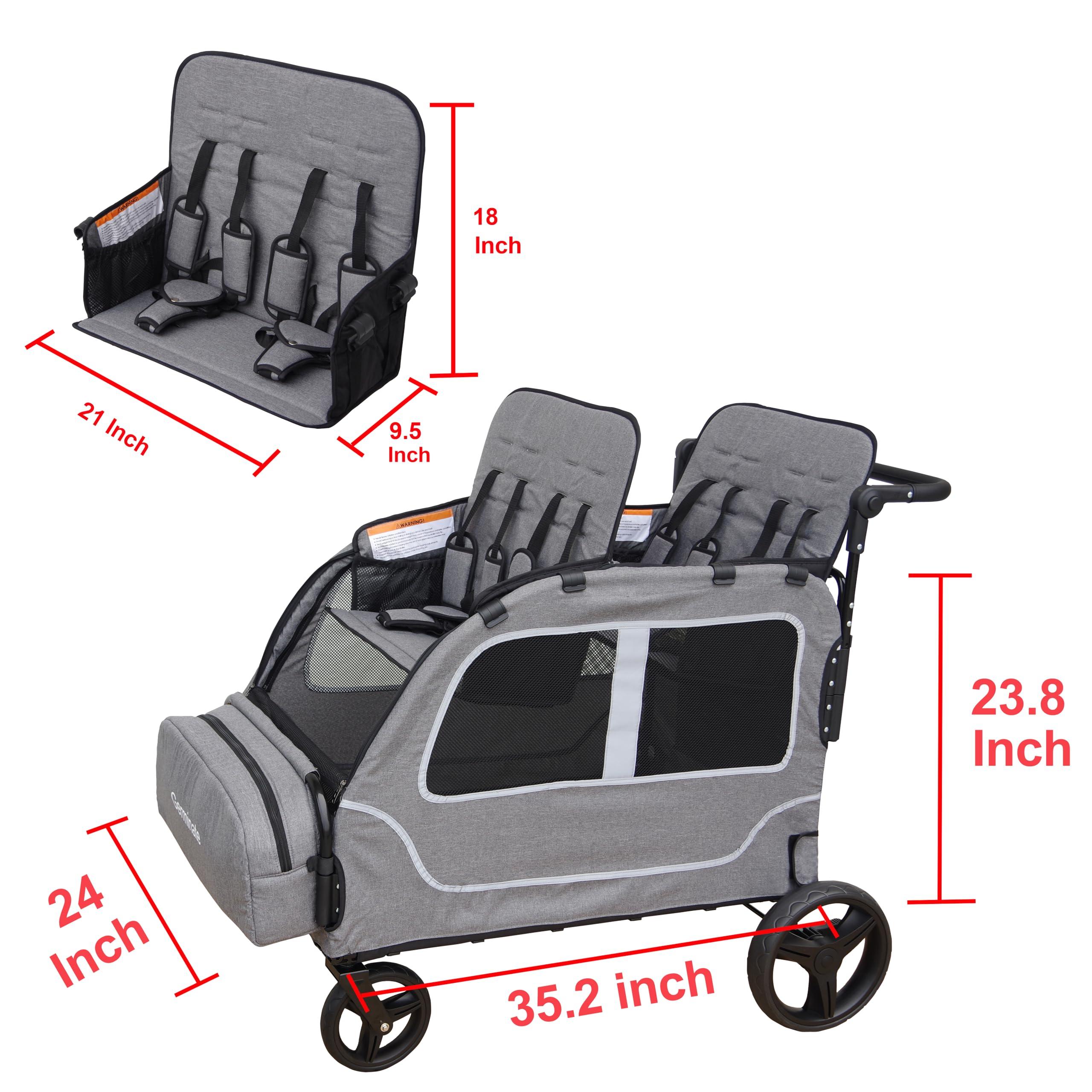 Germinate Germinate 4 Seater Wagon Stroller, Wagon for Kids 1 2 3 5 Toddler Children Travel All Terrain Quad Double Triple Tandem Side by Side Twins Stroller Wagon with Seats (Green)