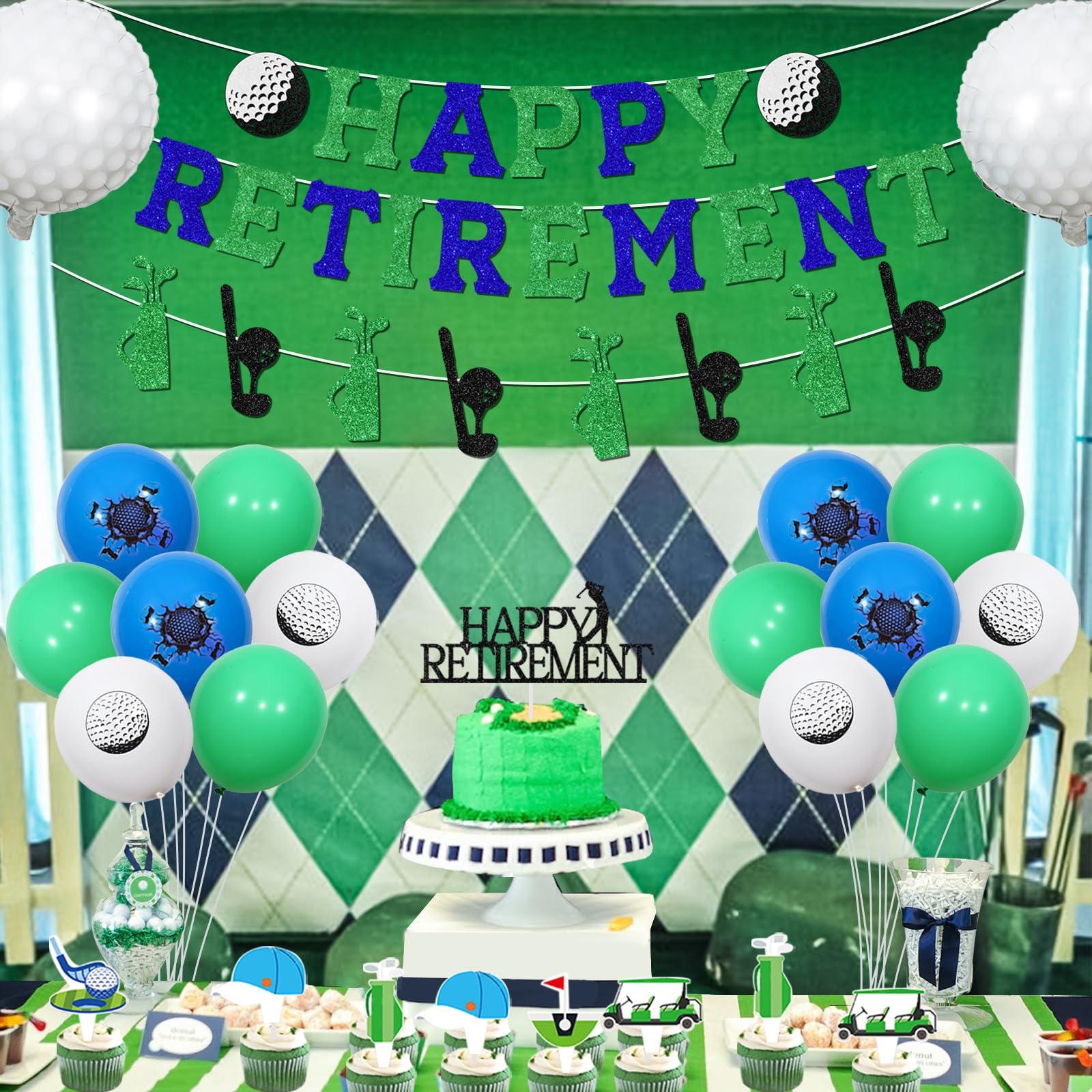 Sursurprise Golf Themed Retirement Party Decorations, Golf Happy Retirement Banner Garland Cake Topper Balloons for Men Retirement Par Tee Decorations Golf Party Supplies