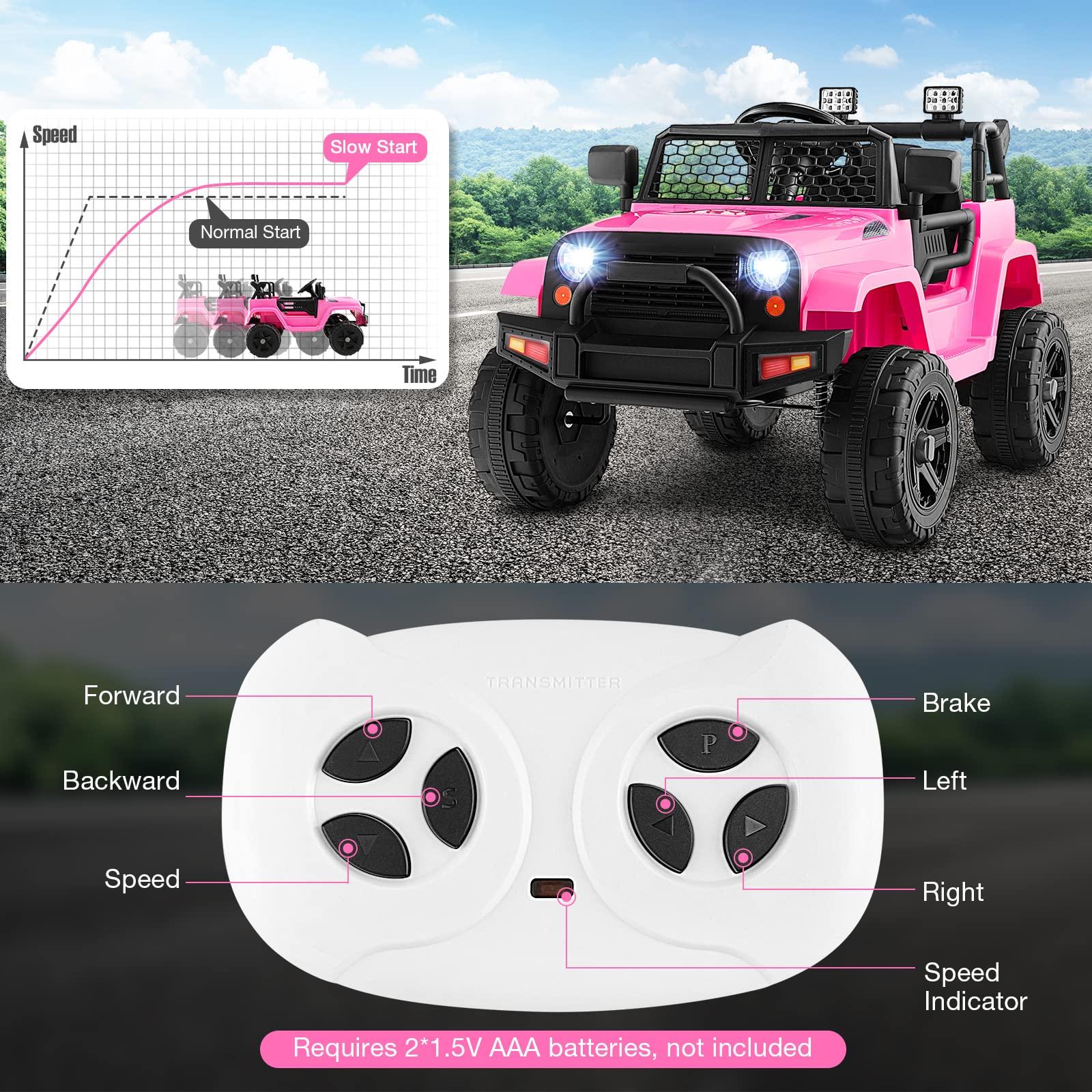 HONEY JOY HONEY JOY Pink Ride On Truck, 12V Battery Powered Vehicle Ride On Car with Remote Control, Spring Suspension, Headlights, Music, Mesh Windshield, Electric Cars for Kids, Gift for Girls 3+ (Pink)