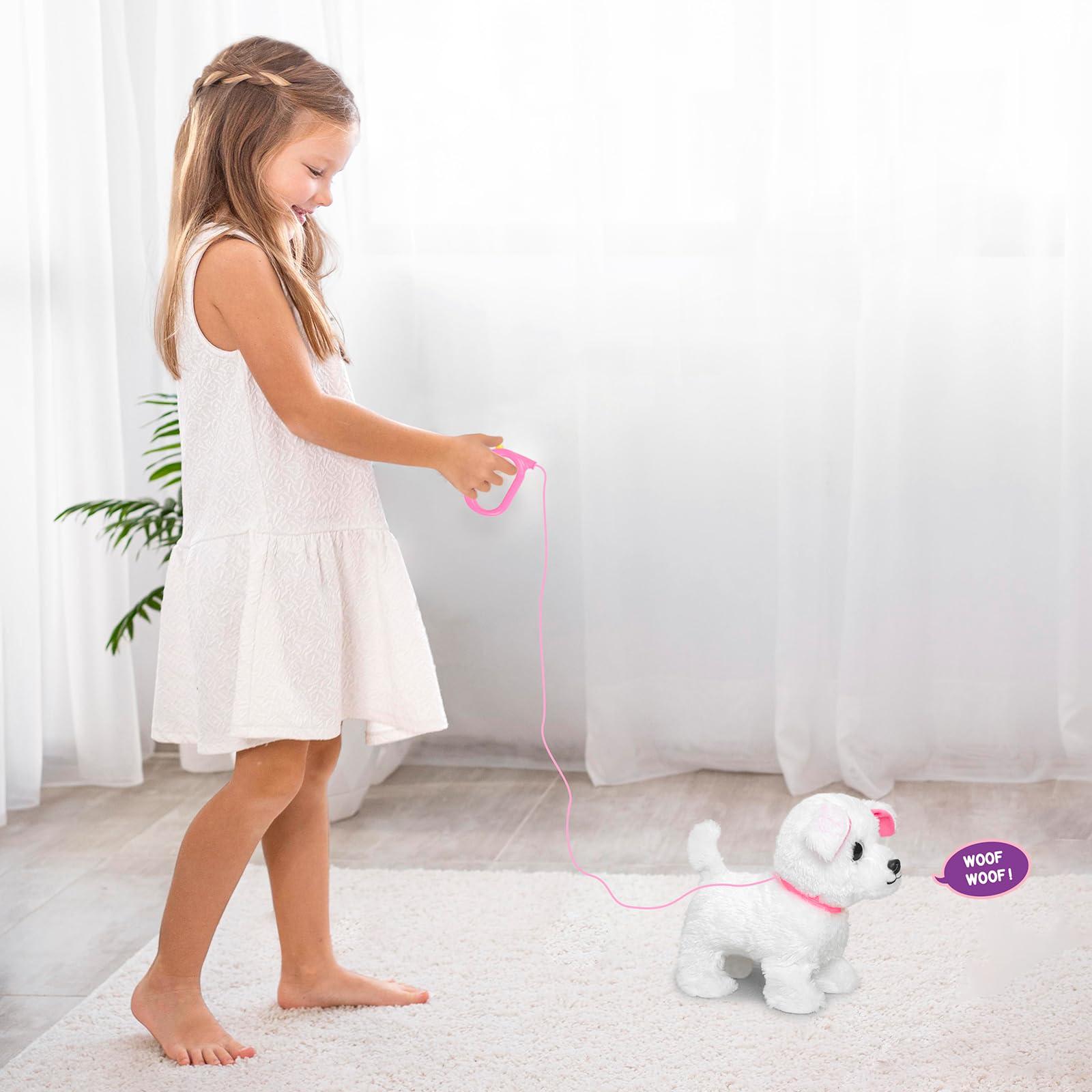 YH YUHUNG YH YUHUNG Walking and Barking Toy Dog with Remote Control Leash Puppy Electronic Pets Interactive Toys for Kids (White)