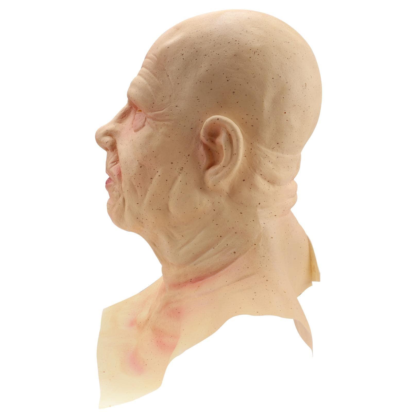Mrisata Halloween Old Man Mask Realistic Bald Man Mask Wrinkle Full Mask Halloween Costume Props, Realistic Old Man Mask Headgear Halloween Party Latex Mask Elder Old Man Mask