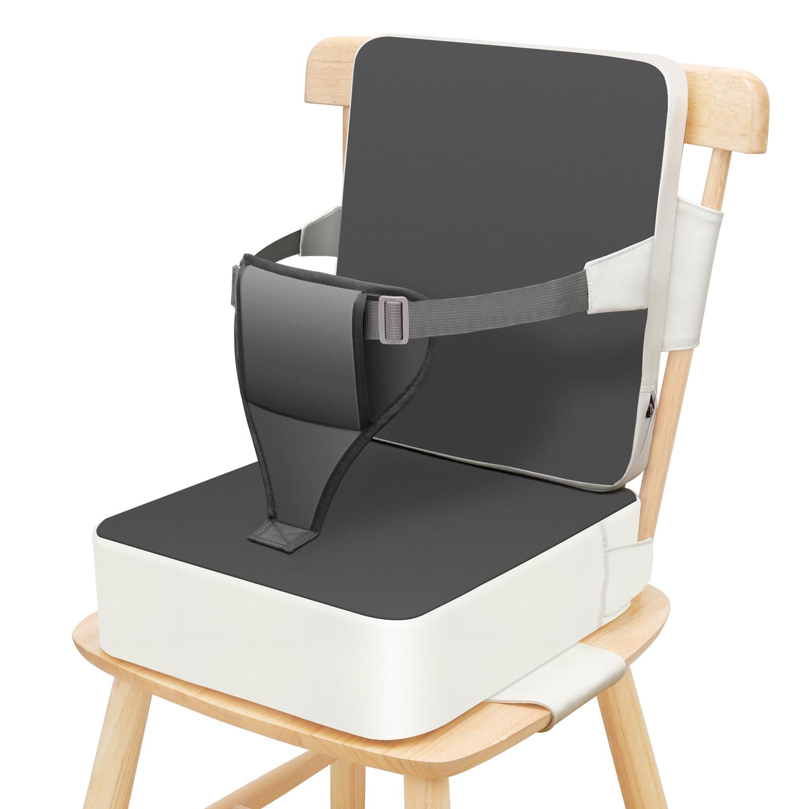 TOTIDYH TOTIDYH Toddler Booster Seat for Dining Table, Non-Slip Kitchen Chair Booster Seat with Backrest and Adjustable Straps, Portable PU Waterproof Travel Baby Booster Seat Increasing Cushion