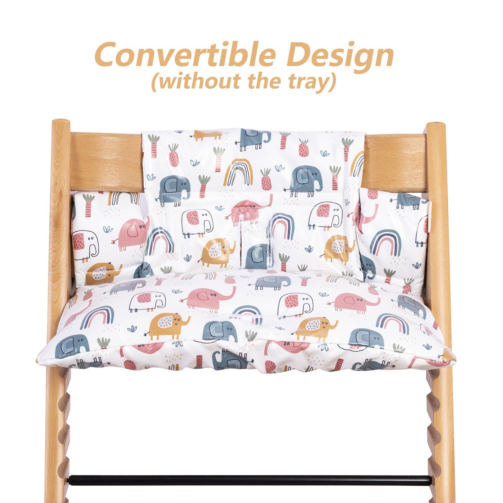 DADOUMAN DADOUMAN Waterproof & Extra Padded Soft Dining Chair Seat Cushion, Wipe Clean Cushion for Stokke Tripp Trapp High Chair, 18" L x 11" W, Compatible & Convertible Design (Colorful Elephants)