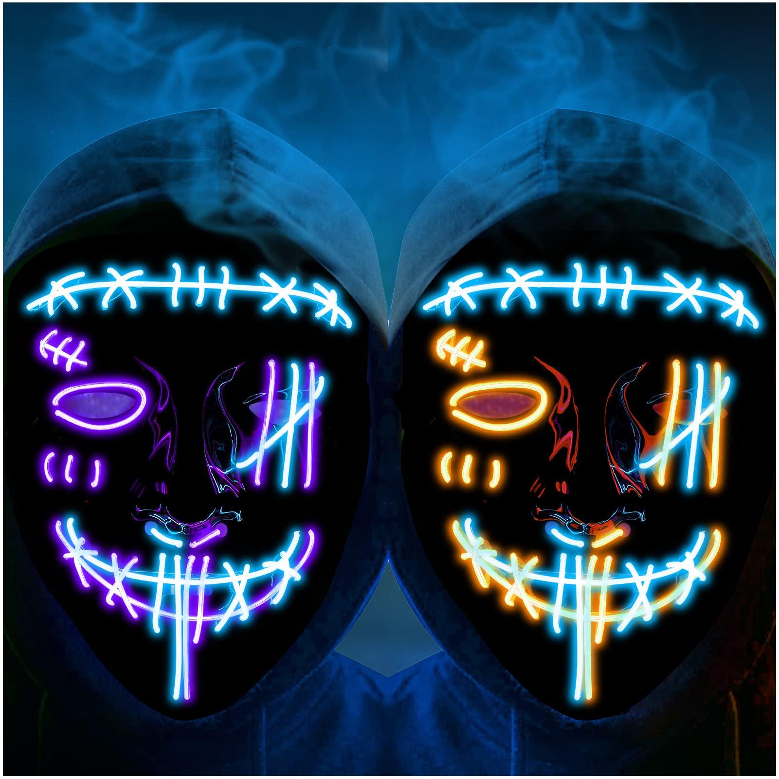 Tackview 2PACK Halloween Led Mask Light Up Scary Mask Purge Mask with 3 Lighting Modes for Halloween Cosplay Costume