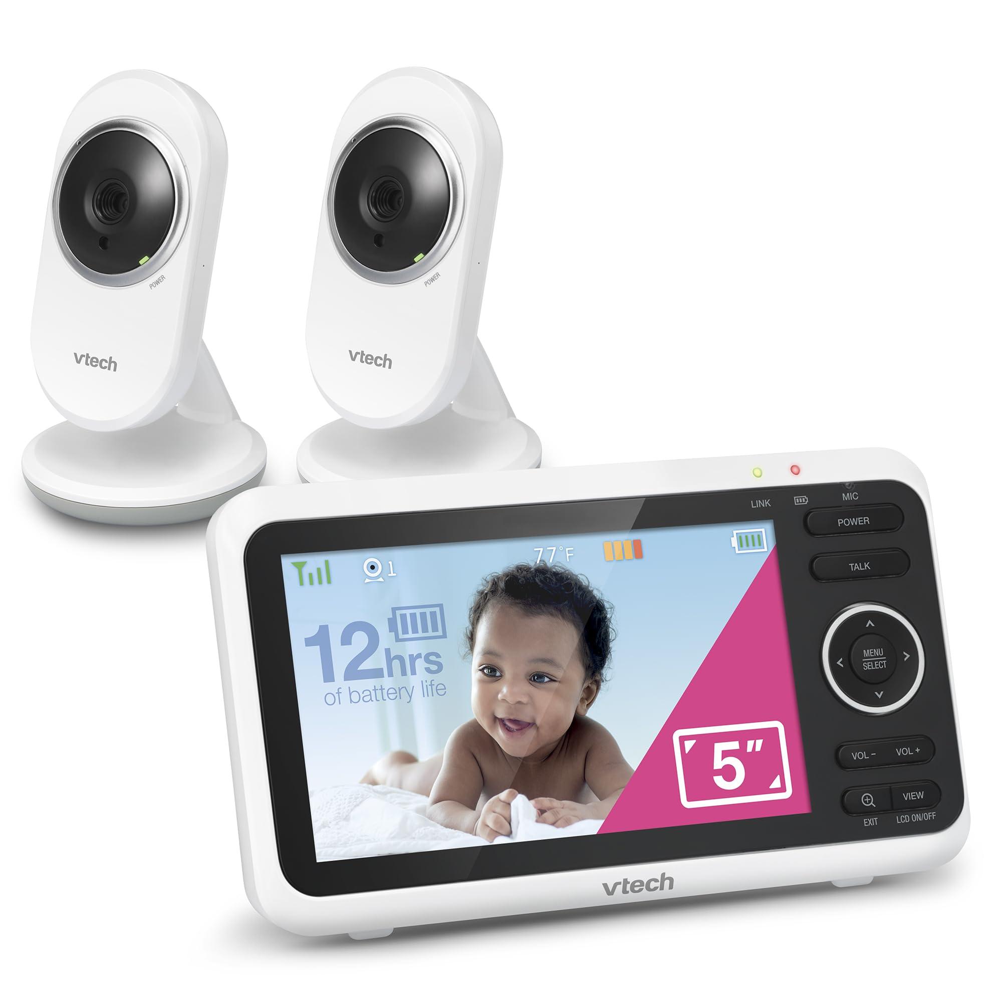 VTech VTech [Upgraded] VM350-2 Baby Monitor, 5" Screen,2 Cameras,1000ft Range, Night Vision, 2-Way Audio, Lullabies, Secure Transmission No WiFi