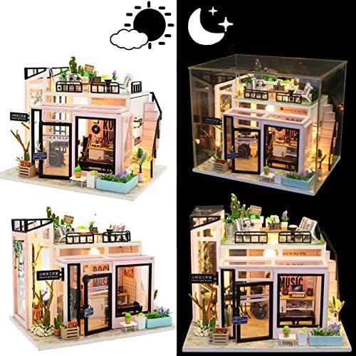 SPILAY Spilay DIY Miniature Dollhouse Kit with Wooden Furniture,DIY Dollhouse Kit with Dust Proof and Music Movement,1:24 Scale Creative Room for Romantic Valentine's Gift(Time Studio)