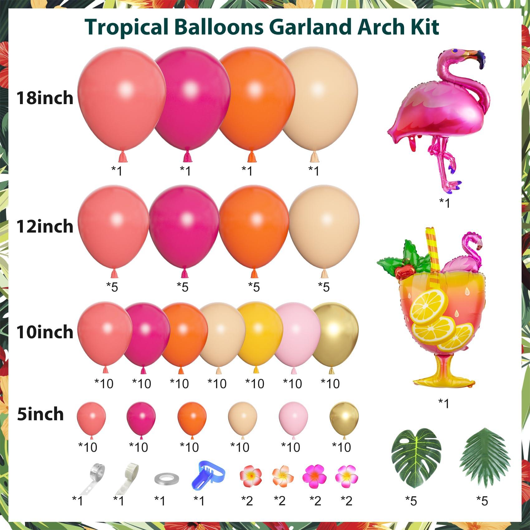 Ouddy Life Ouddy Life 178Pcs Tropical Balloons Arch Garland Kit, Luau Tropical Party Decorations with Aloha Pineapple Coconut Hot Pink Aqua Blue Balloons & Palm Leaves for Hawaiian Summer Birthday Supplies