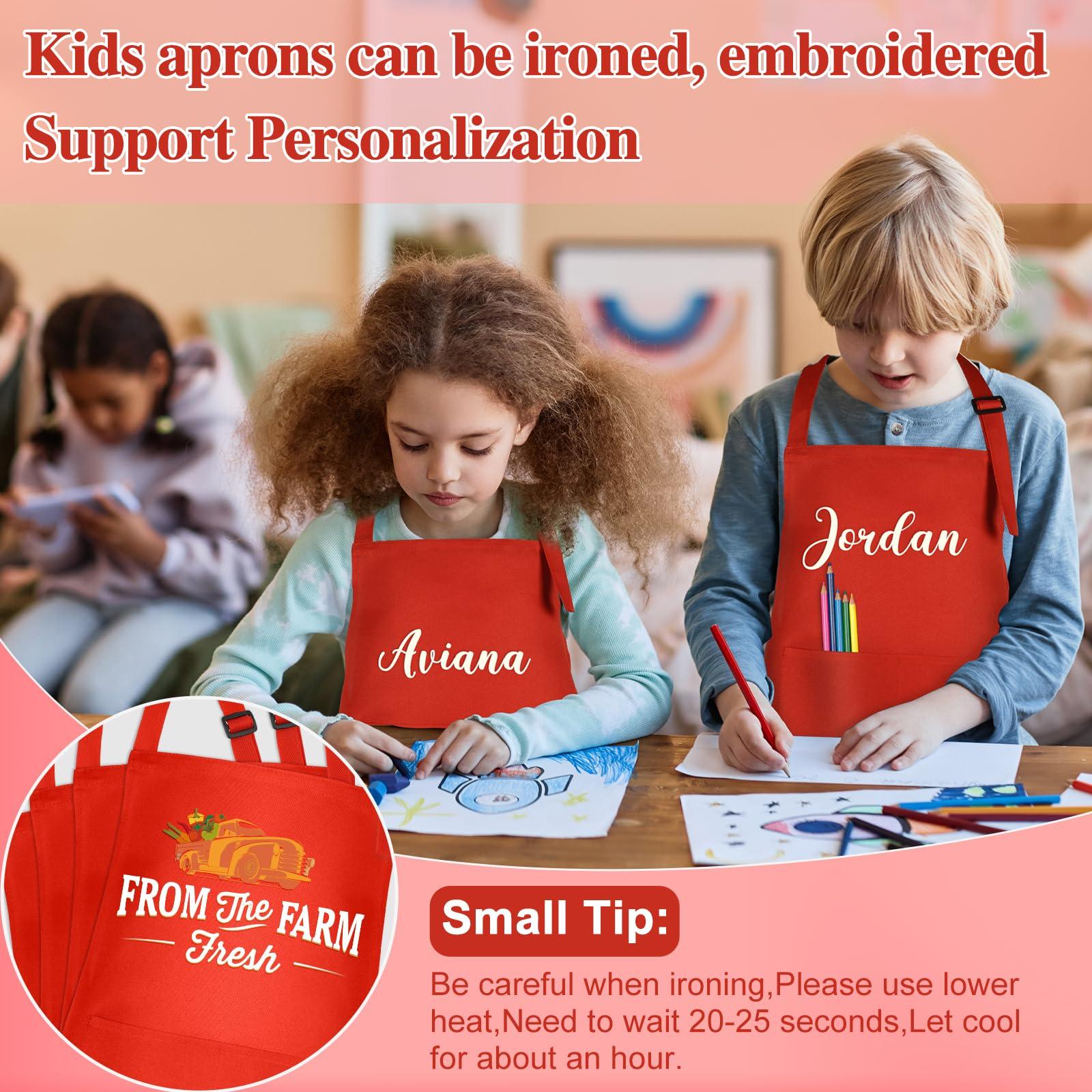 BOUBONI BOUBONI 24 Pack Kids Apron Bulk with 2 Pockets Adjustable Chef Art Apron Kids Painting Aprons for Cooking Baking Painting Crafting Grilling ActivityRed