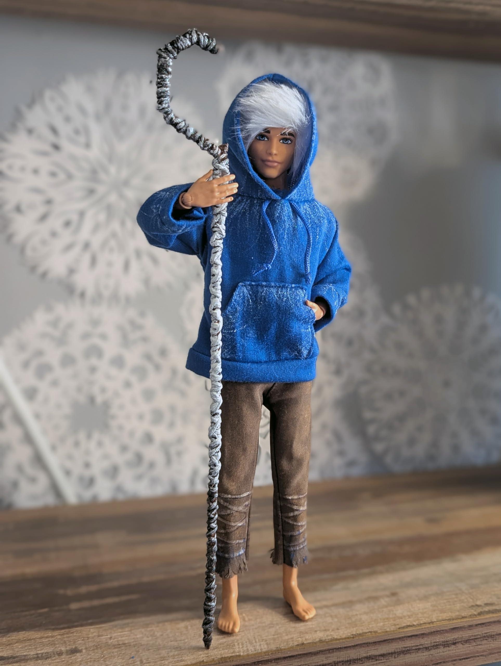 Hand-painted Jack Frost Costume - Complete Set: Hoodie, Pants, Wig & Cane for 12" (1/6) Doll