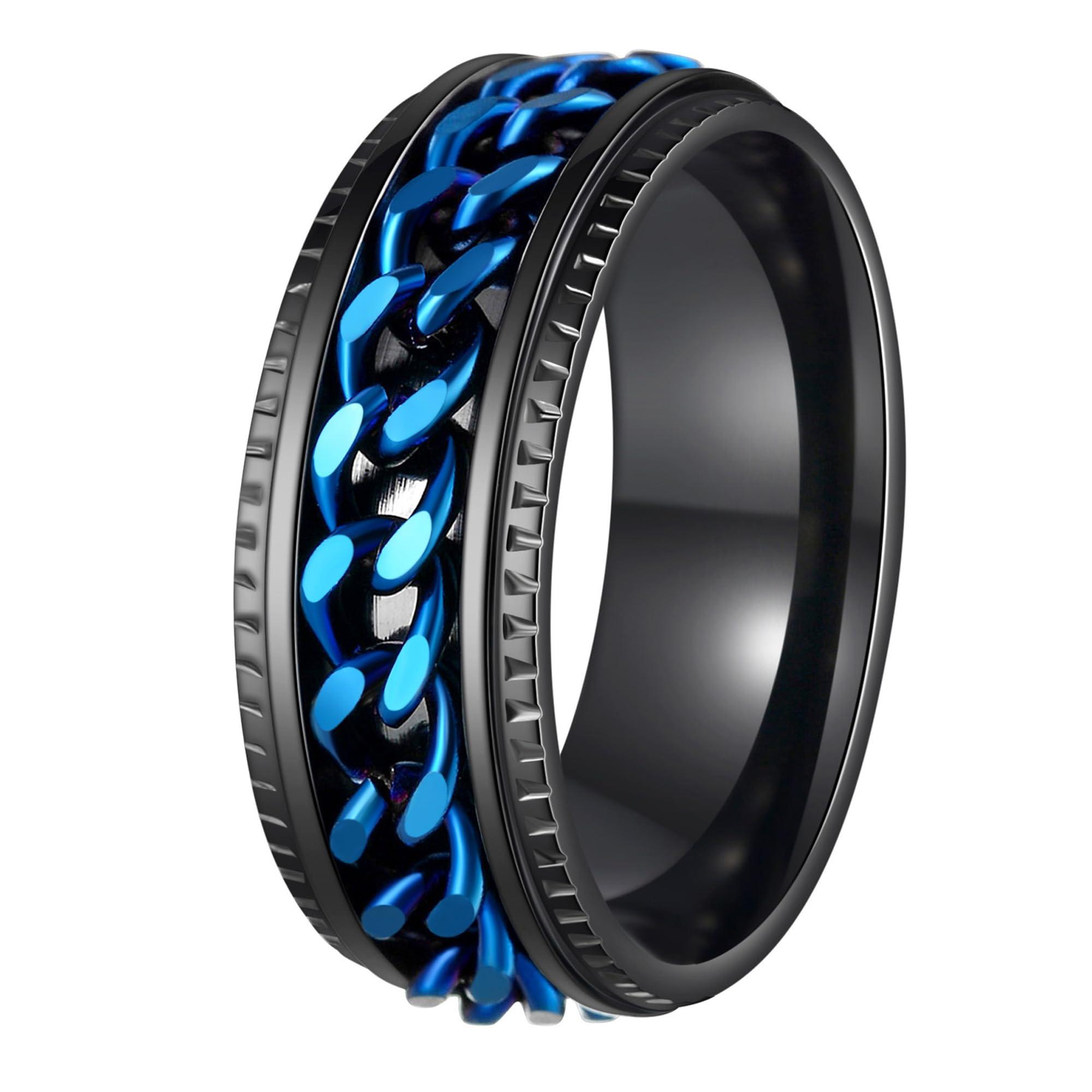 Udolfly Udolfly Mens Fidget Rings Anxiety Rings for Men Womens Chain Spinner Rings for Adults Titanium Steel Ring Black Blue Size 11
