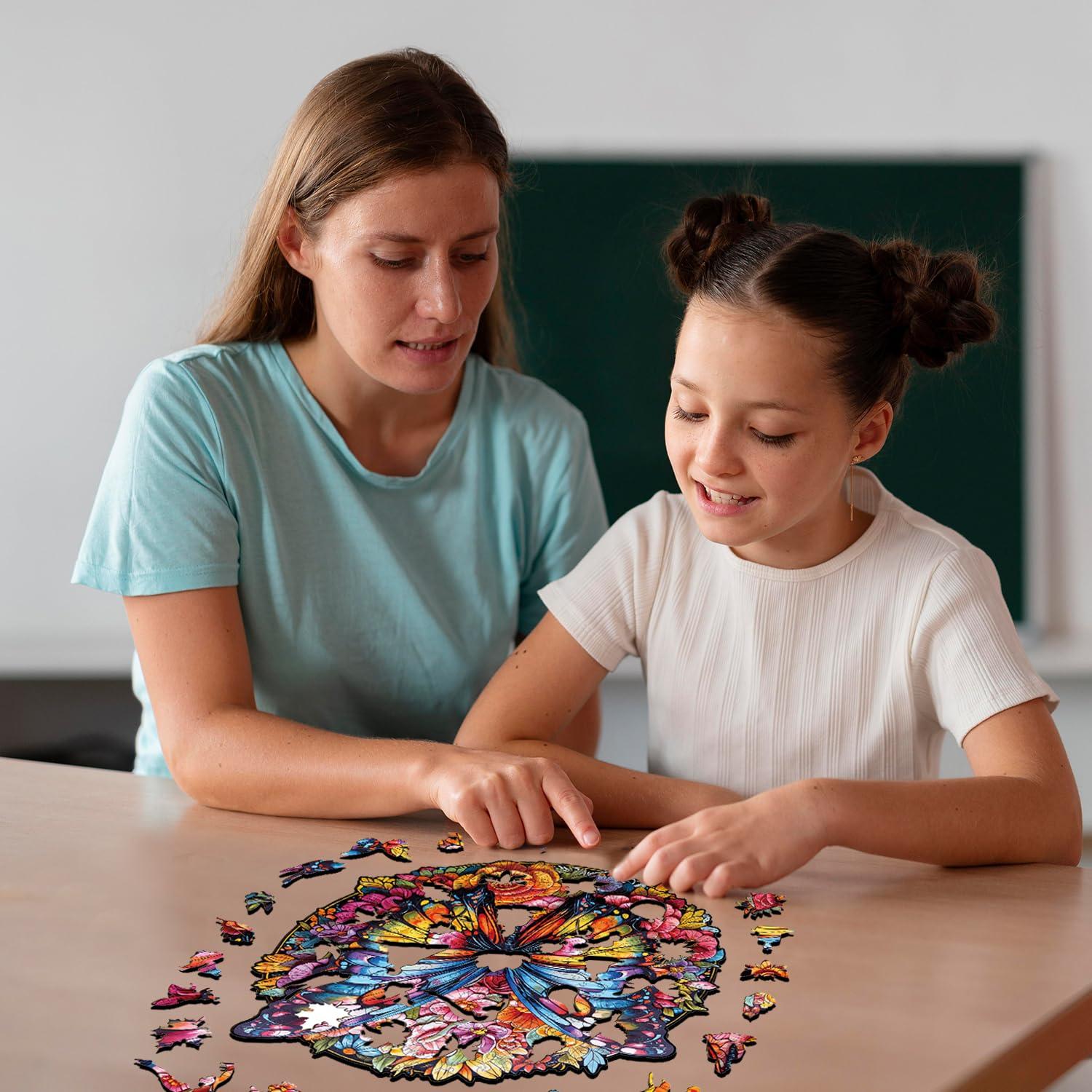 Jigfoxy Jigfoxy Wooden Puzzle for Adults, Butterfly and Flowers Wooden Jigsaw Puzzles for Adults, Unique Animal Shape Wood Cut Puzzles for Family Friend Puzzle Lovers(L-13.4 * 13.1in-300pcs)
