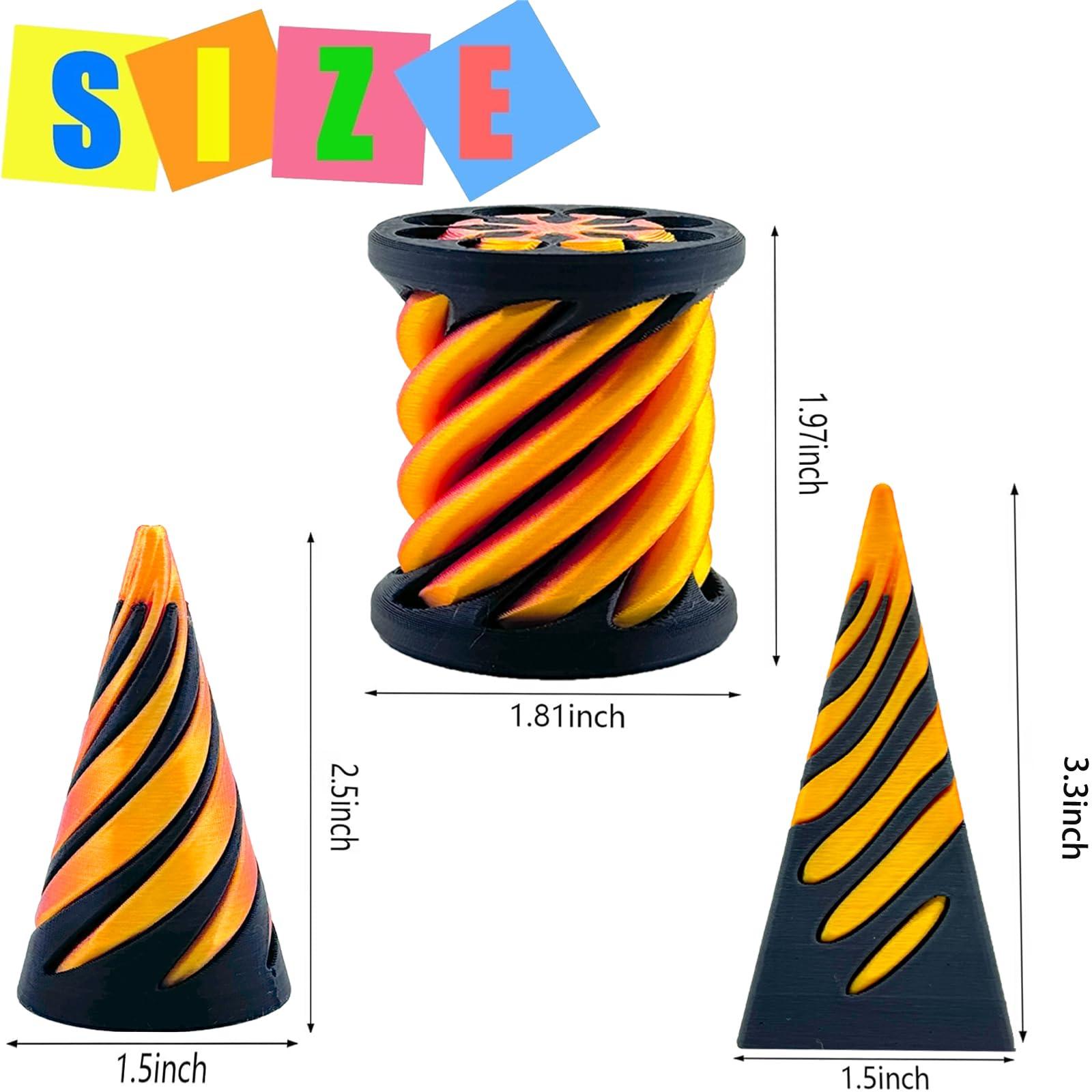 Lyzbbsoy 6Pcs Spiral Cone Fidget Toy,Impossible Cone Impossible Pyramid Passthrough Toy,3D Printed Spiral Cone Fidget Toy,Mini Vortex Thread Illusion Desktop Deco Souvenir Gift for Anxiety Relaxing