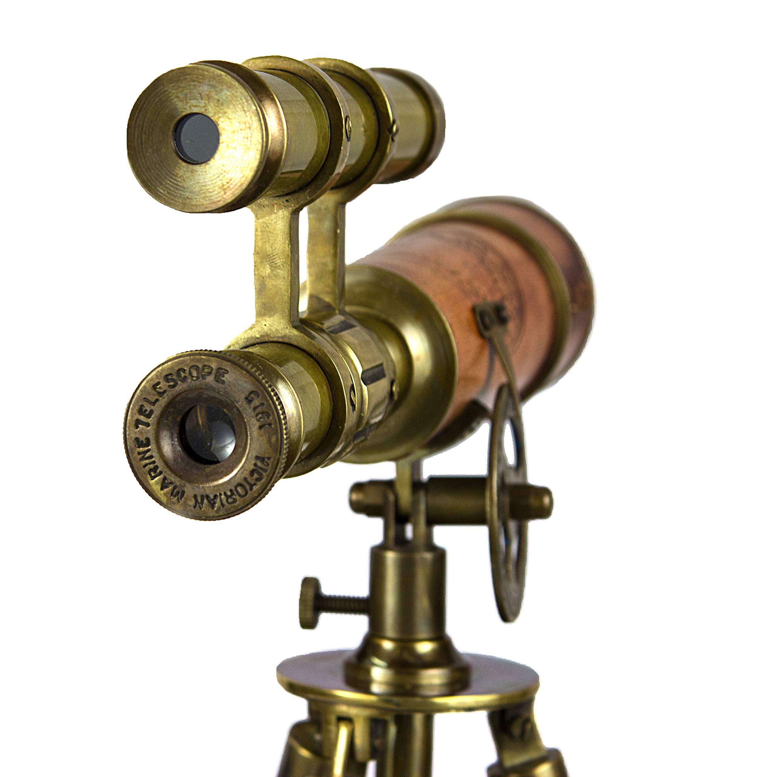 collectiblesBuy Double Barrel Table Dcor Antique Brass Telescope with Tripod Vintage Marine Functional Instrument Collectibles Item Leather Home Decor