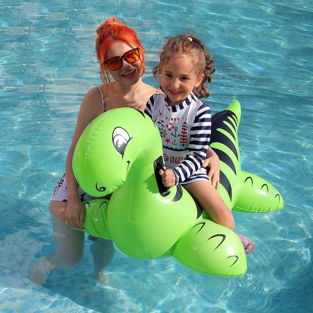 ROUSKY Inflatable Dinosaur Float Pool Toys Ride-On Inflatable Swimming Pool Beach Float Summer Water Fun Floating Raft for Kids and Adults (Green)
