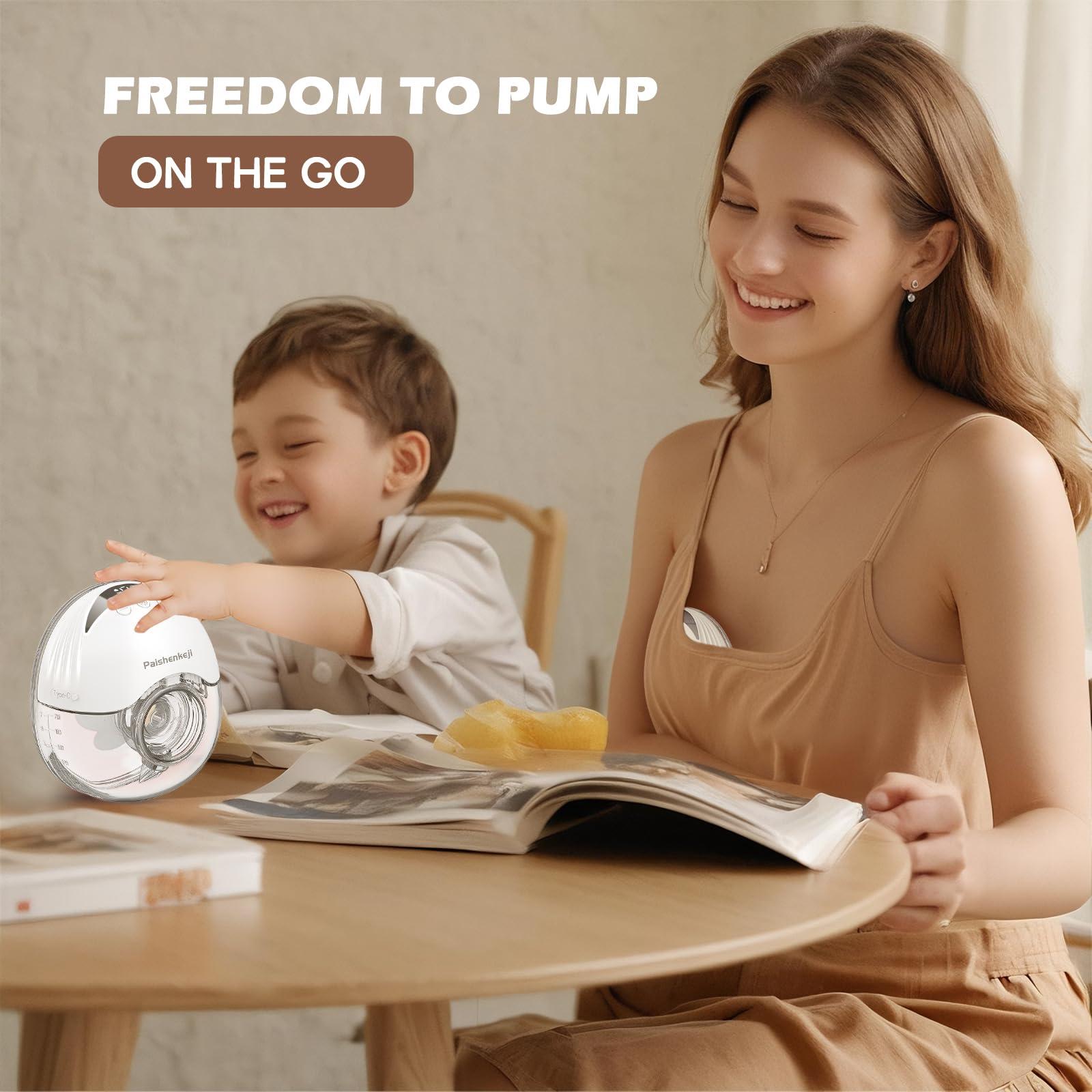 PAISHENKEJI Electric Breast Pump Hands Free - Wearable Breastfeeding Pump Wireless Breast Pump with Smart Display Portable Pump of 4 Modes &12 Levels Low Noise 19/21mm Flange