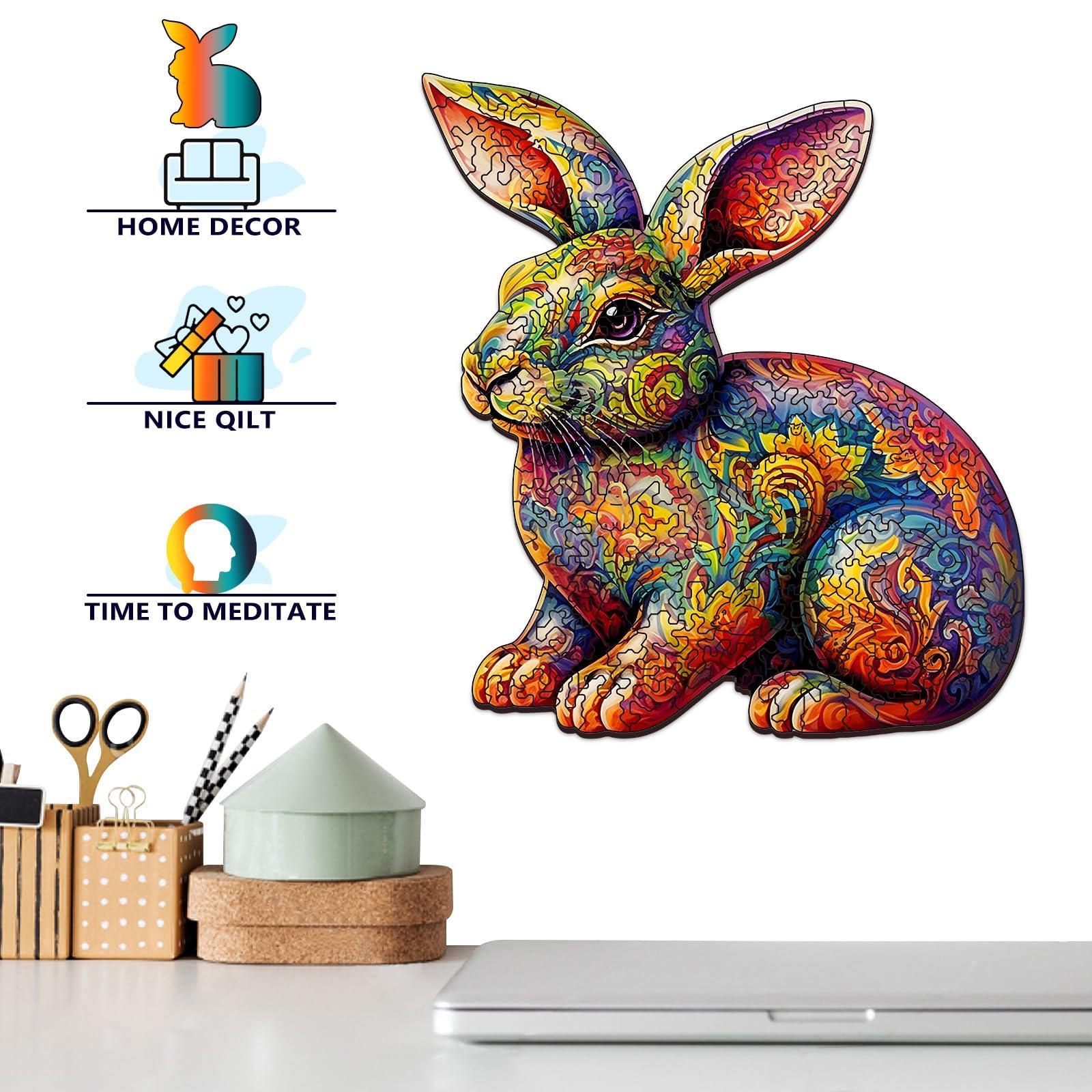 Foyucool Foyucool Wooden Puzzles for Adults, Unique Puzzles for Adults, Irregular Animal Shaped Wooden Jigsaw Puzzles, Creative Birthday Gift, Fun Family Game, 11.8 x 9.1 inch, Rabbit