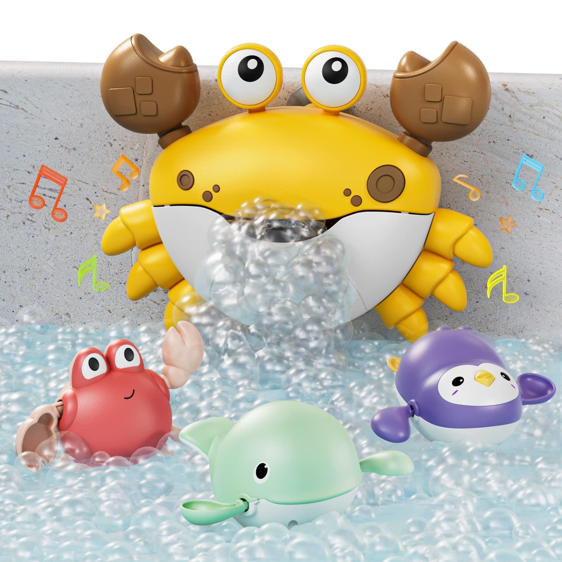 TUMAMA KIDS TUMAMA Baby Bath Toy,Bath Bubble Maker Machine with Music,3 Wind-Up Bathtub Toys,Crab Shower Water Toy for Toddlers Kids Boys Grils,4 Pieces