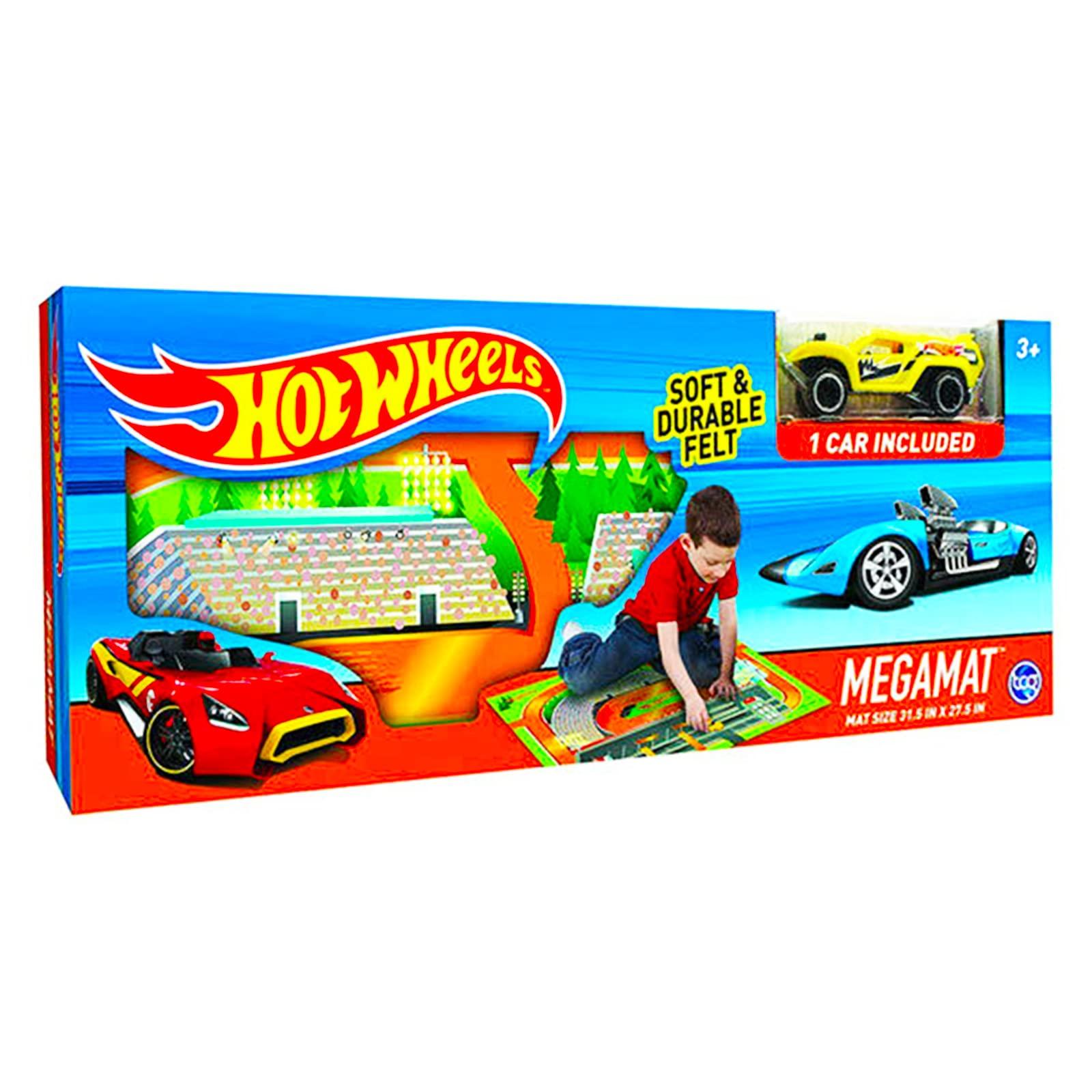 Hot Wheels Hot Wheels Mega Mat with Vehicle - Bundle with Hot Wheels Playmat with Vehicle and 4 Racecar Sticker Sheets (Hot Wheels Playset)