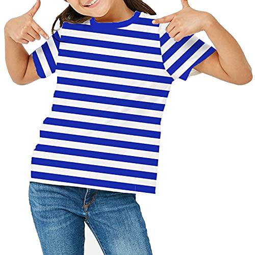 Deerose Kids Halloween Sailor Pirate Costume Blue White Striped Shirt Short Sleeve Boys Summer Tee Top 11-12 Years