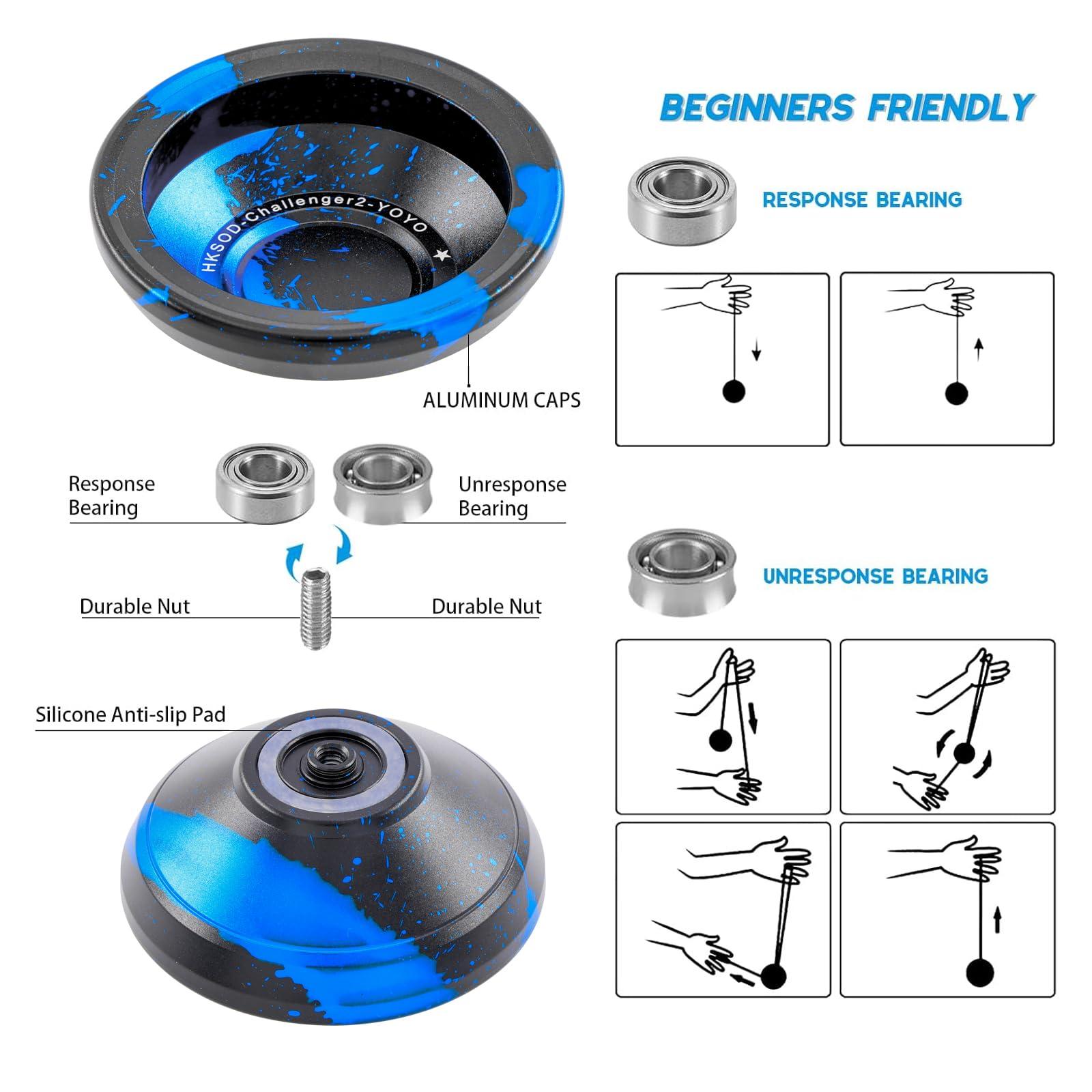 hksod hksod Yoyo Metal Trick Yoyo Professional Responsive Yoyos for Kids 8-12 Beginners,Unresponsive Yo-yo for Adults with Yo Yo Bearing Accessories - Black Blue