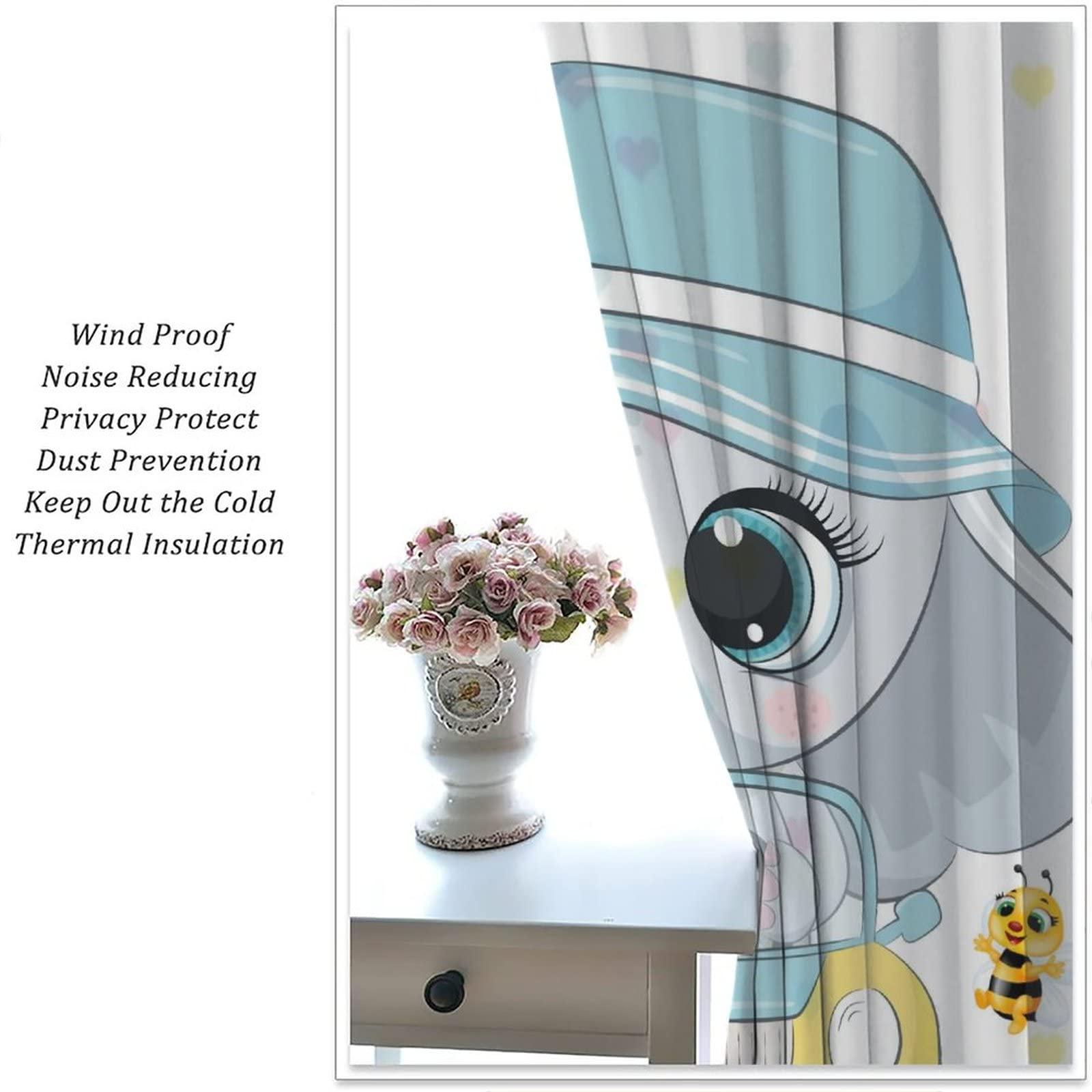 Denruny Cartoon Cute Elephant Curtain Nursery Baby Elephant with Hat Driving Windows Drapes for Nursery Room Kids Room Gifts for Boys and Girls Rod Pocket 2 Panels 21W x 54L