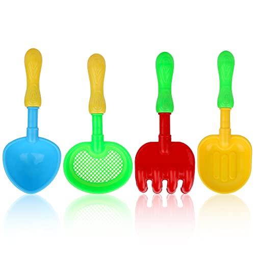 LUTER LUTER 4pcs Beach Shovels, Plastic Spade Shovel with Handle Kids Sand Shovel Set Toy Snow Shovel Toy Shovel Gardening Tool Kit for Kids Sand Snow (4 Designs)