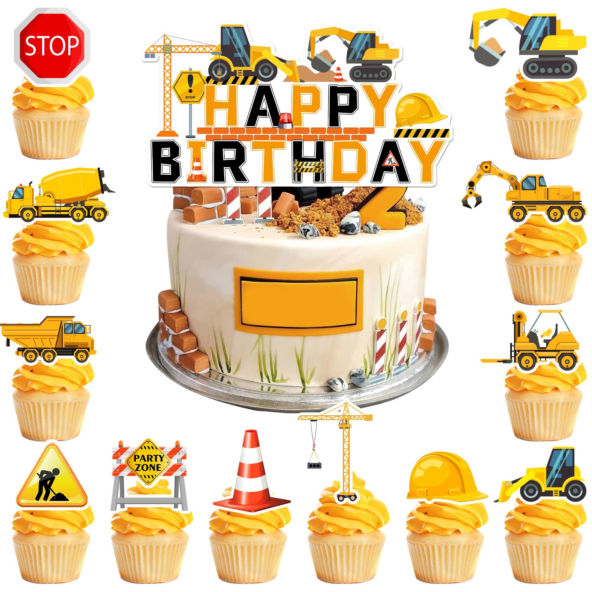 Fruitful Jewelry Construction Cake Topper, 13 Pcs Construction Cake Decorations Set, Construction Birthday Cake Topper, Construction Cupcake Toppers Excavator Cupcake Toppers for Construction Birthday Party Supplies