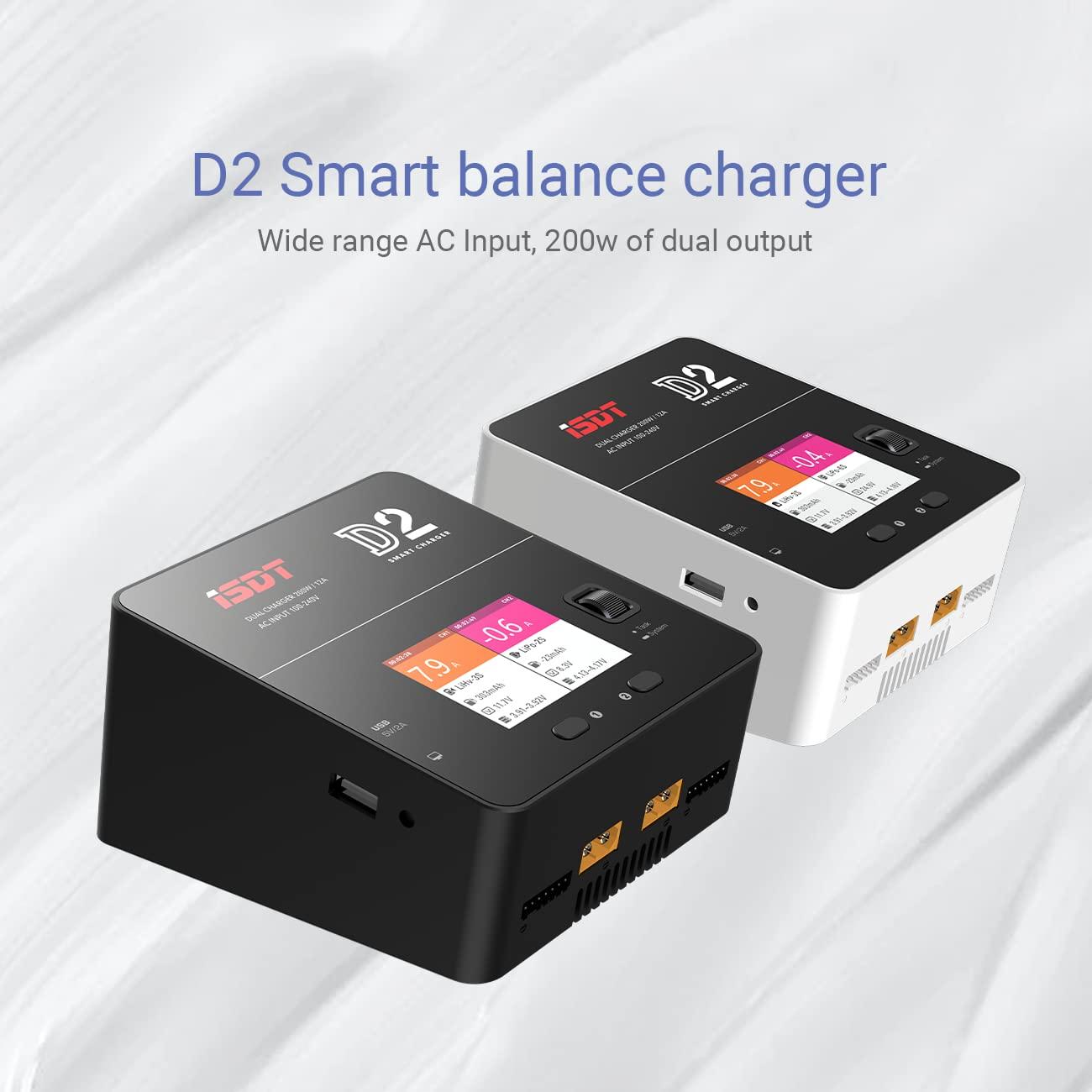 ISDT ISDT lipo Battery Charger D2 MK2 with AC 2x200W Dual Output Mode,Hobby Smart Lipo Charger Discharger for 1-6S Li-ion Life NiCd NiMH LiHV PB Smart Battery